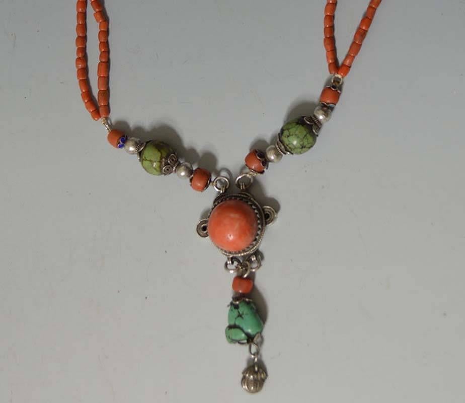 Tibetan Fine Rare Antique Coral and Turquoise Necklace Yunnan Tibet