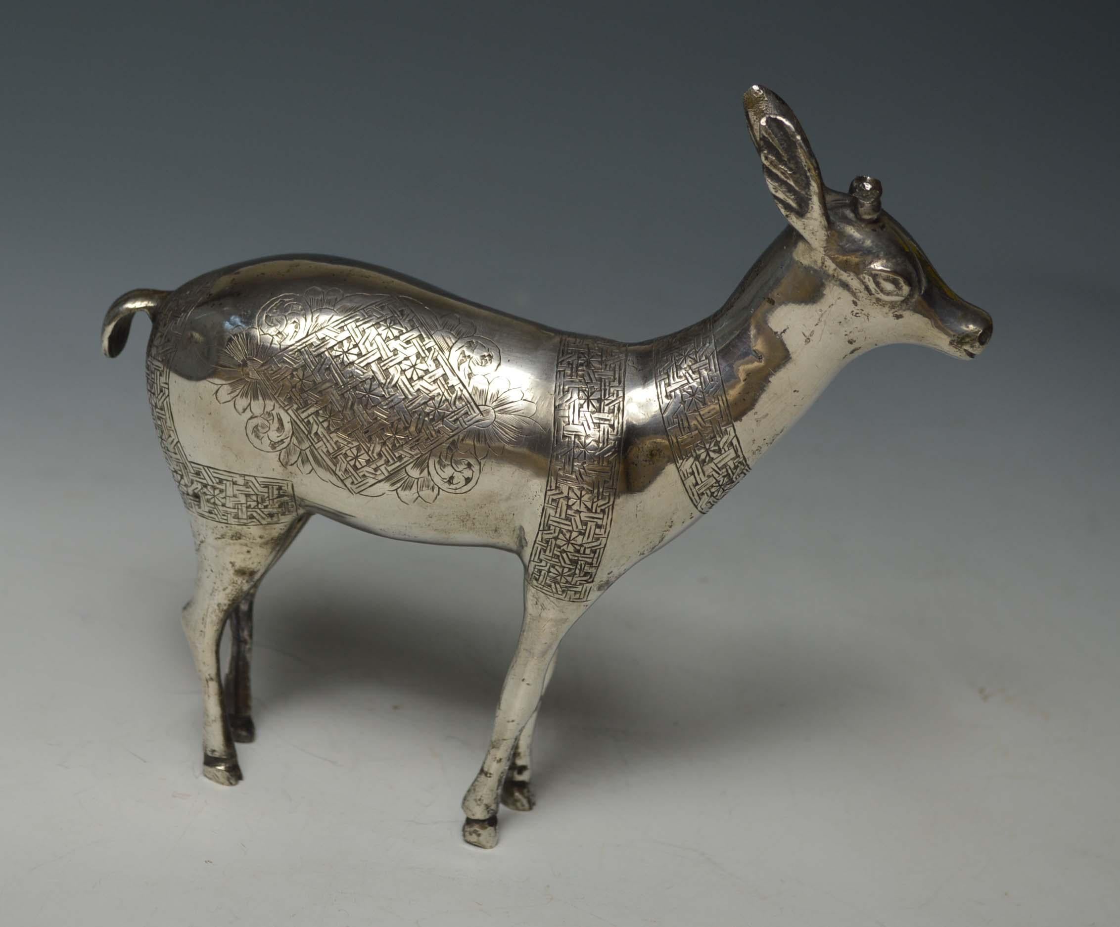  Rare Antique Persian Qajar Silver Deer Figure Islamic Art التحف الفنية الإسلامي In Good Condition In London, GB