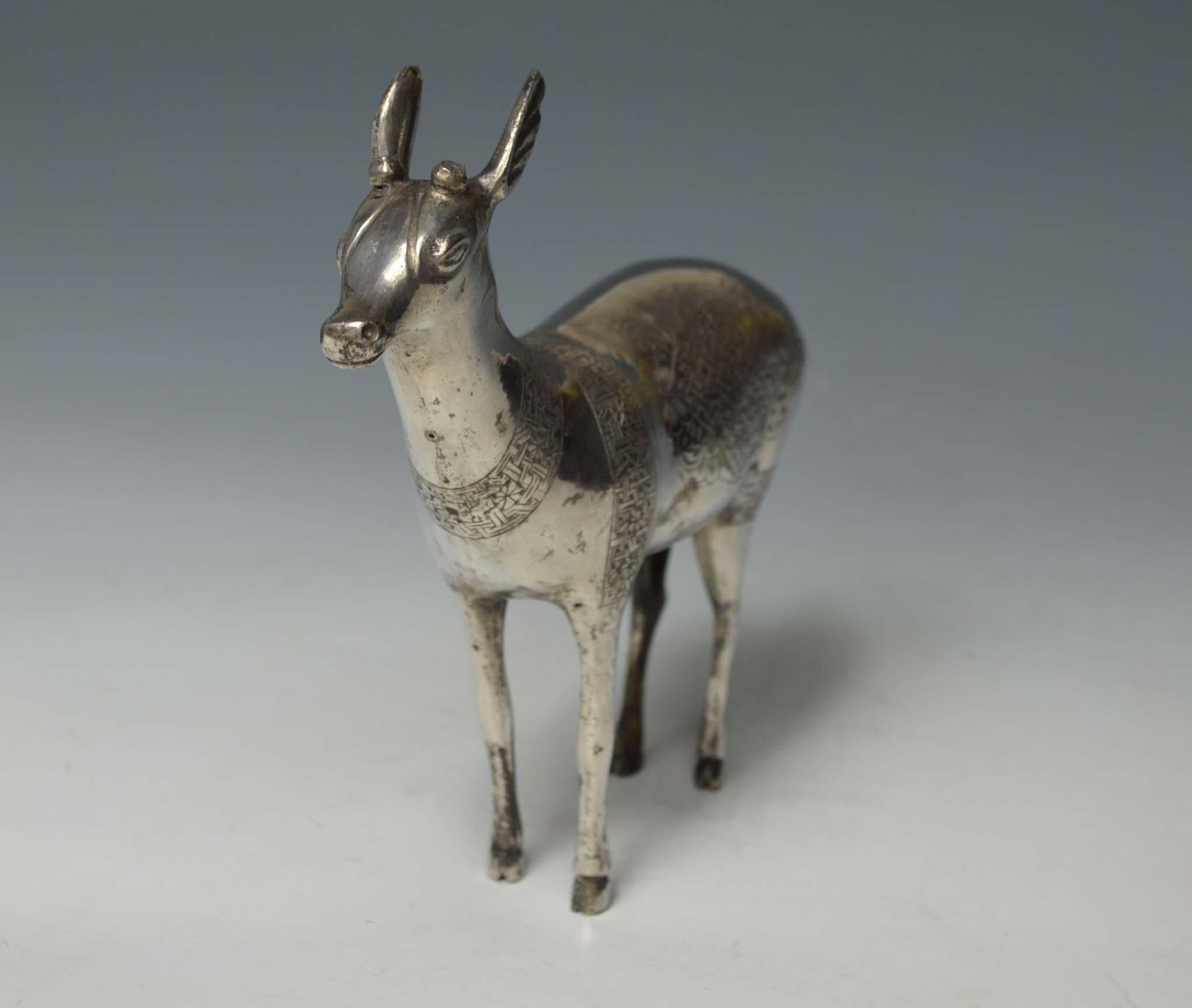 19th Century  Rare Antique Persian Qajar Silver Deer Figure Islamic Art الت�حف الفنية الإسلامي