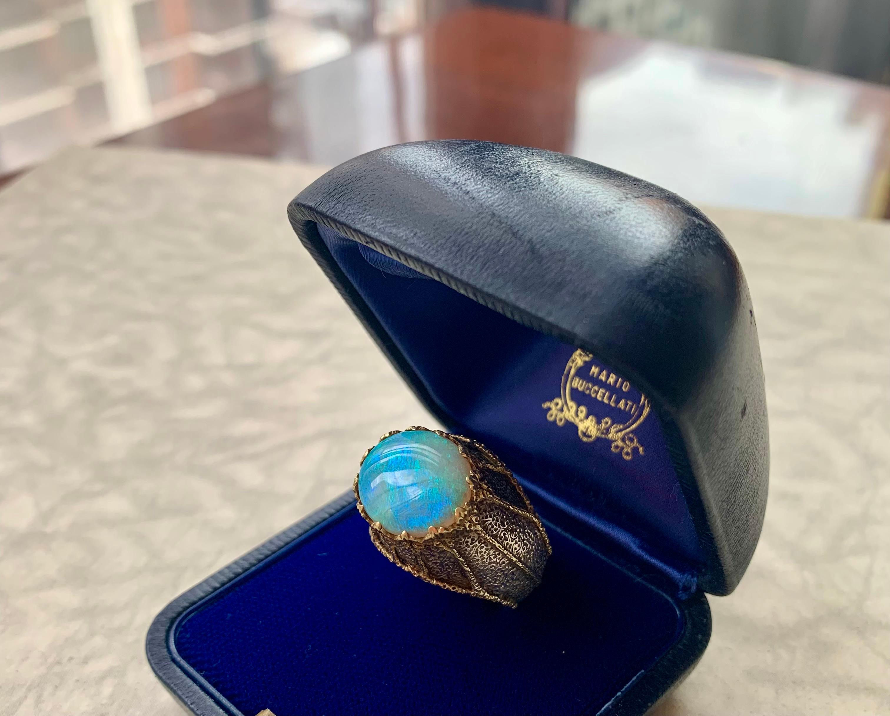 Fine Rare Estate Mario Buccellati Cabochon Opal 18K Gold Spider Web Ring For Sale 6