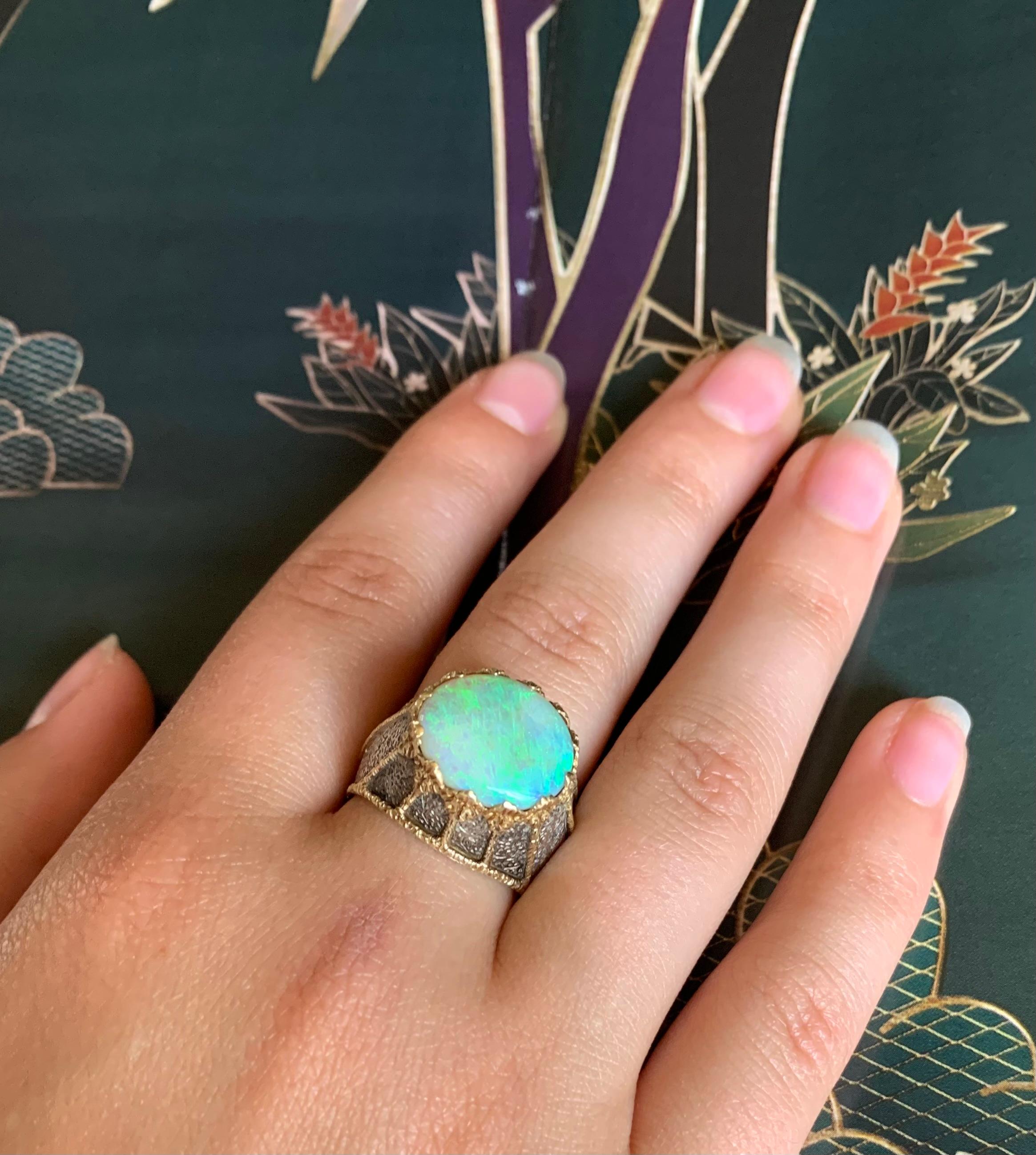 Fine Rare Estate Mario Buccellati Cabochon Opal 18K Gold Spider Web Ring For Sale 7