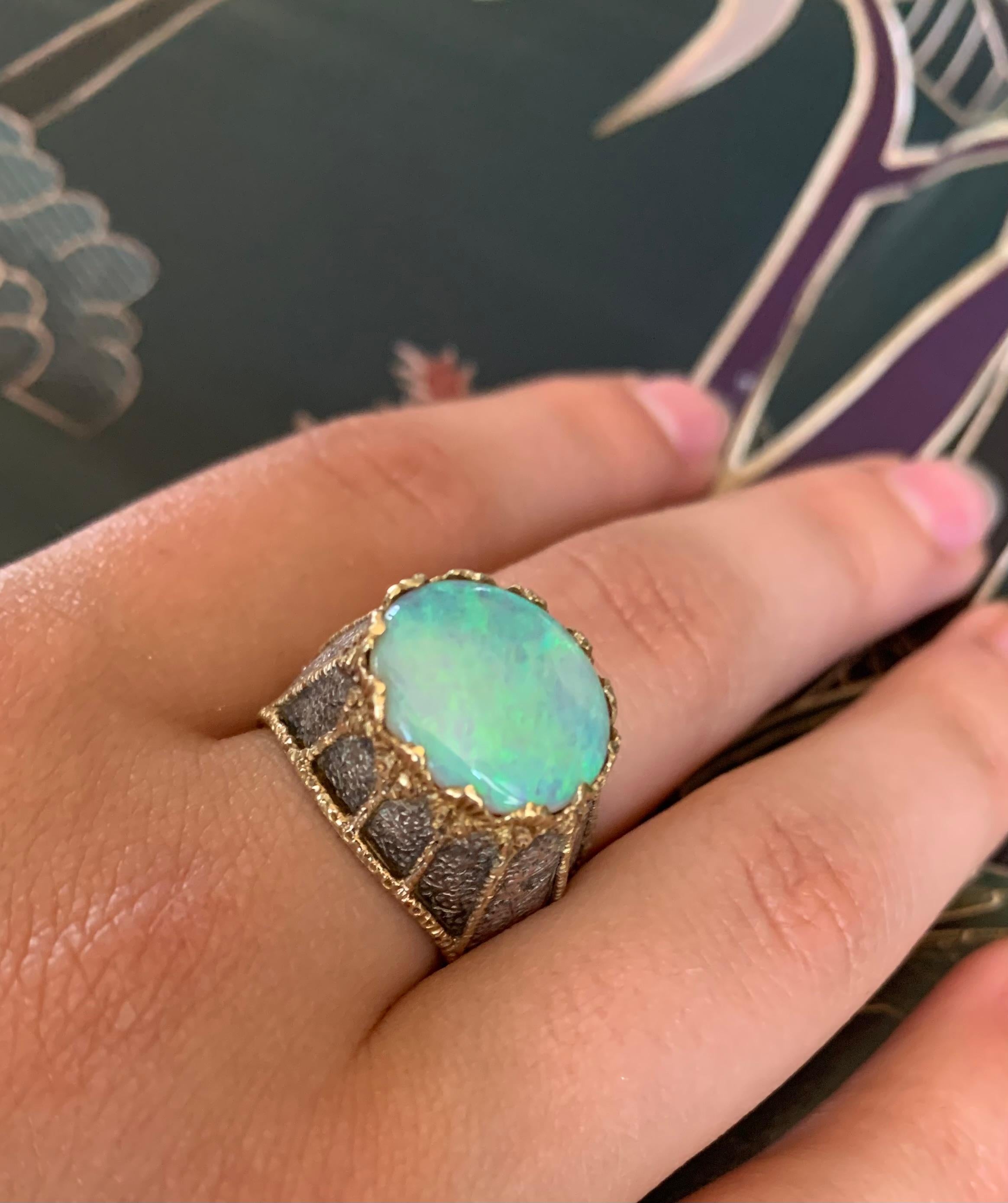 Fine Rare Estate Mario Buccellati Cabochon Opal 18K Gold Spider Web Ring For Sale 8