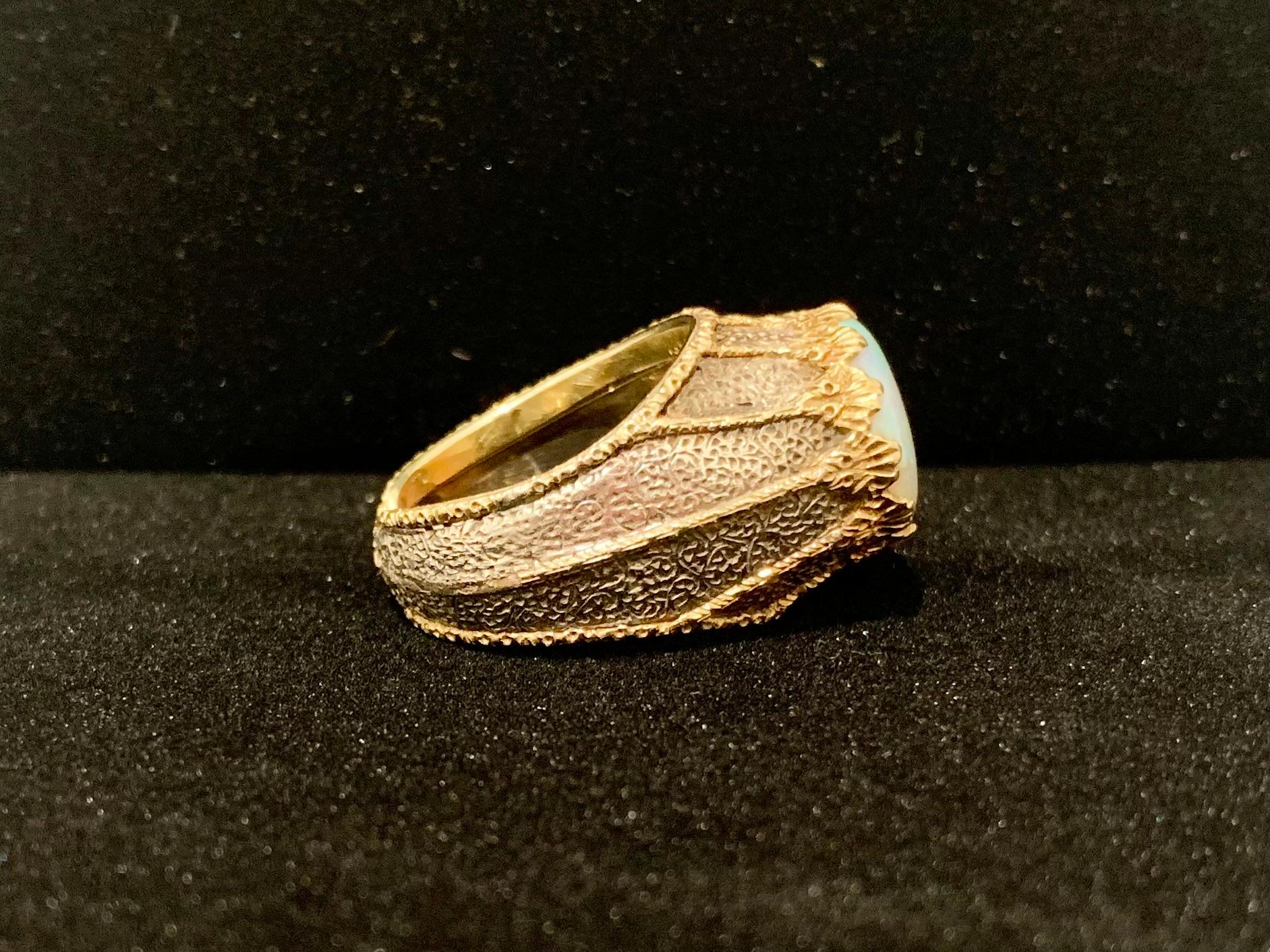 Fine Rare Estate Mario Buccellati Cabochon Opal 18K Gold Spider Web Ring For Sale 3