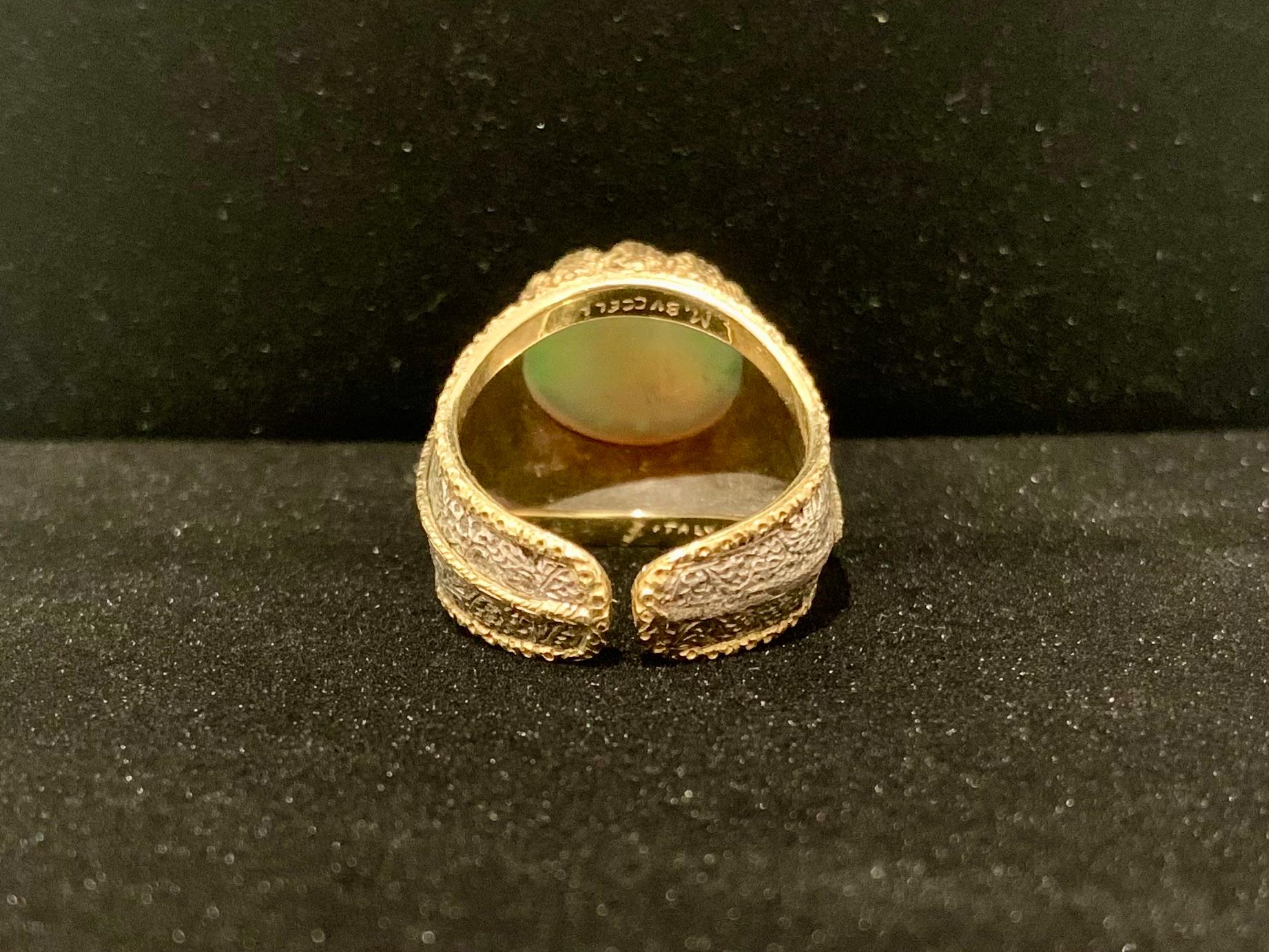 Fine Rare Estate Mario Buccellati Cabochon Opal 18K Gold Spider Web Ring For Sale 4
