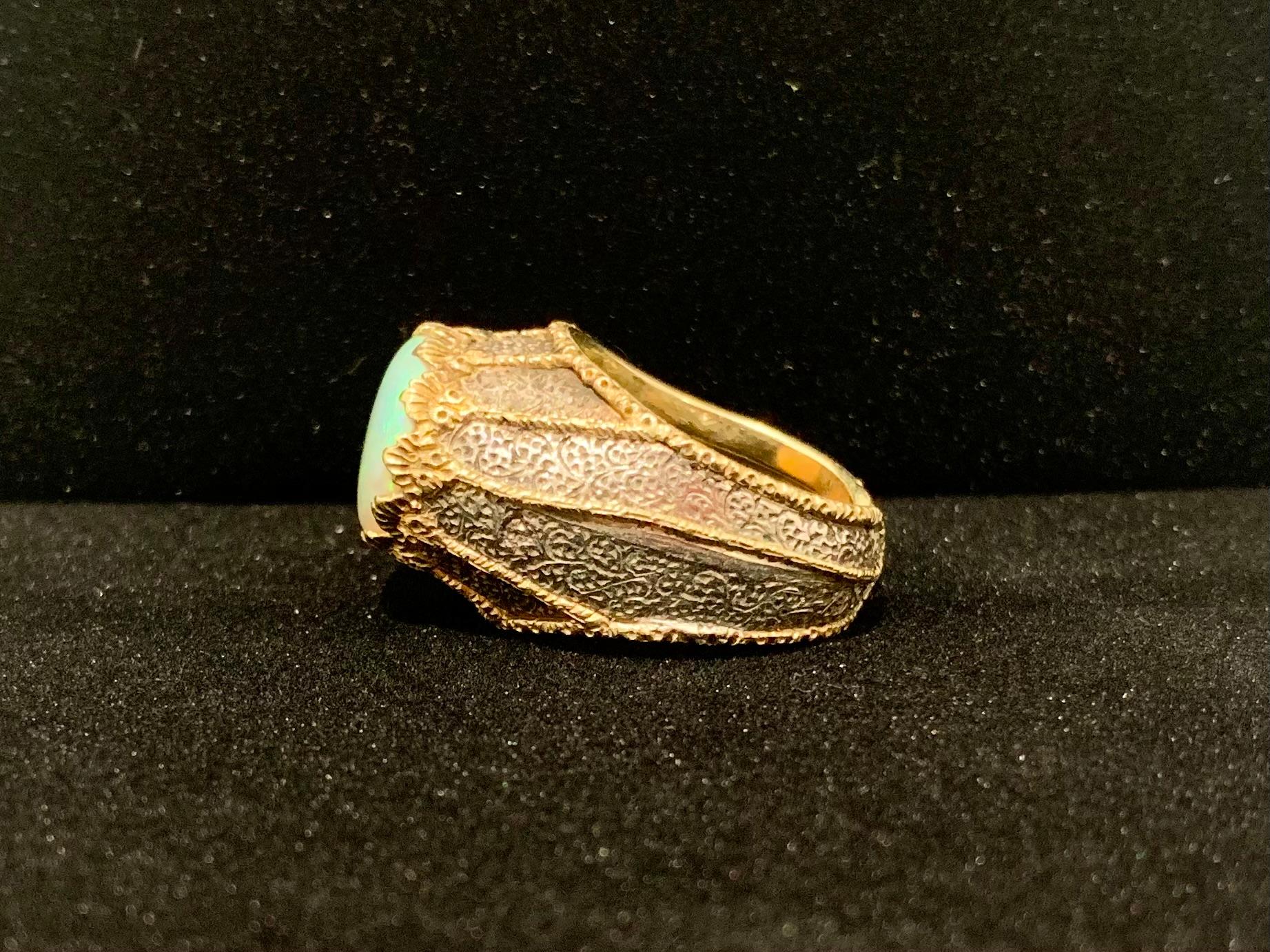 Fine Rare Estate Mario Buccellati Cabochon Opal 18K Gold Spider Web Ring For Sale 5