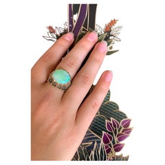Fine Raro Estate Mario Buccellati Cabochon Opale Oro 18K Anello Ragnatela