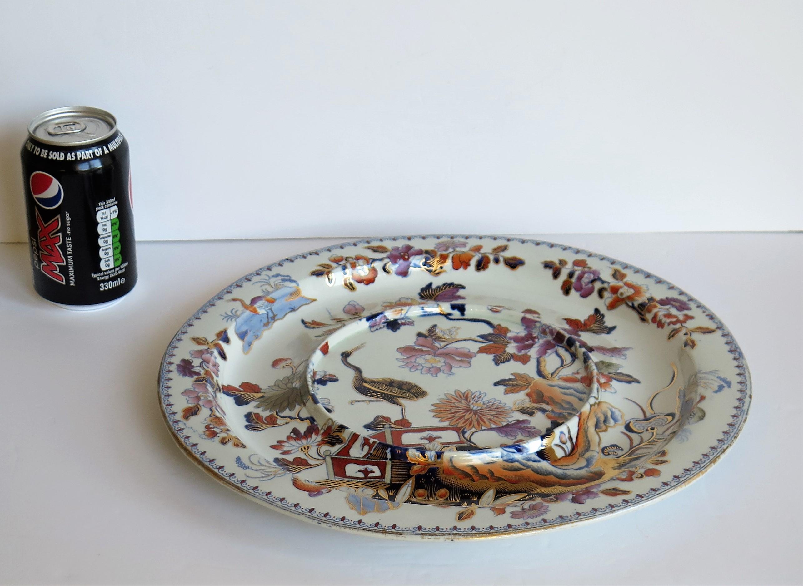 Georgian Davenport Ironstone Very Large Plate in Stork Pattern No 24, Circa 1815 For Sale 9