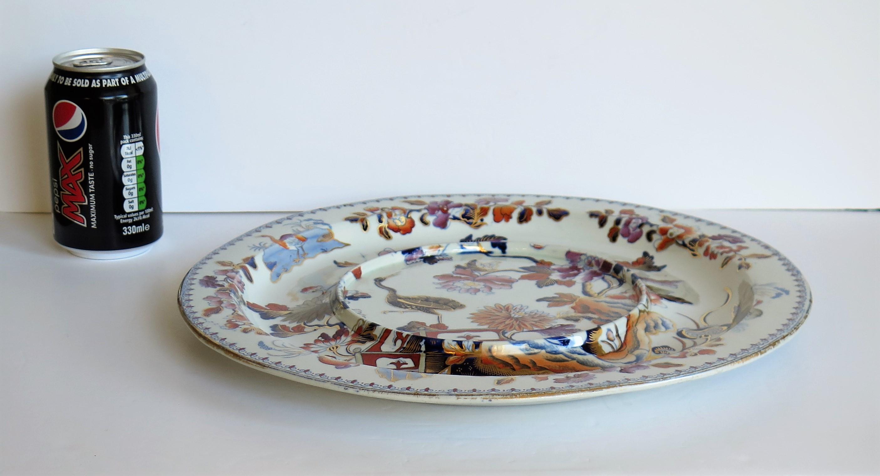 Georgian Davenport Ironstone Very Large Plate in Stork Pattern No 24, Circa 1815 For Sale 3