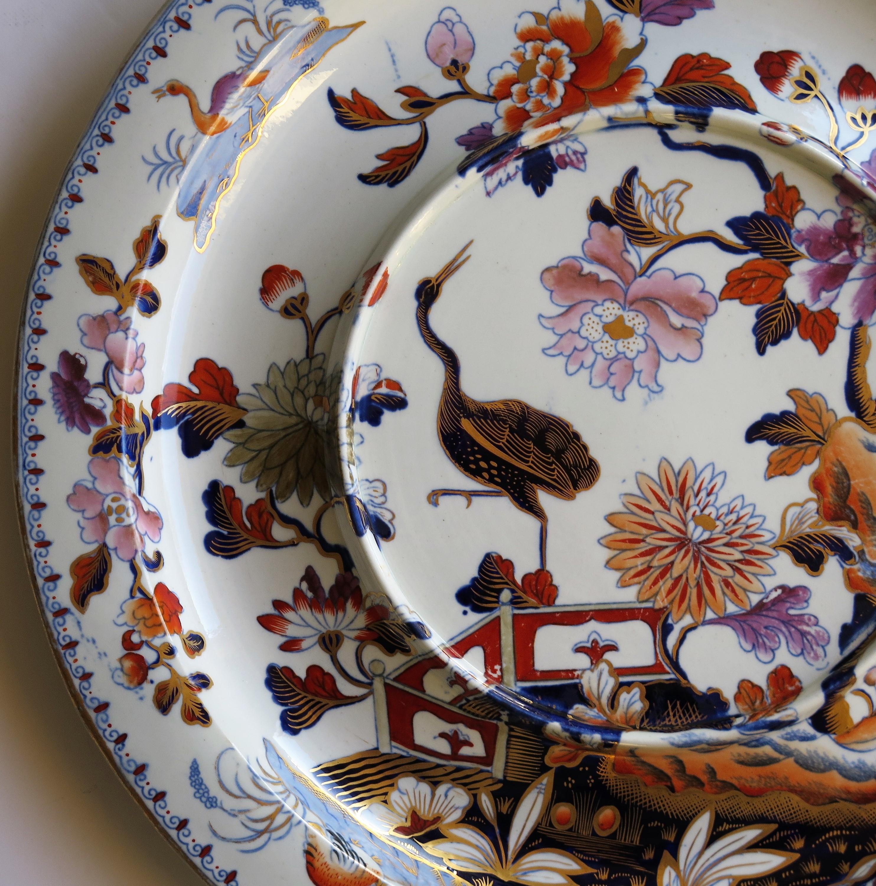 19th Century Georgian Davenport Ironstone Very Large Plate in Stork Pattern No 24, Circa 1815 For Sale