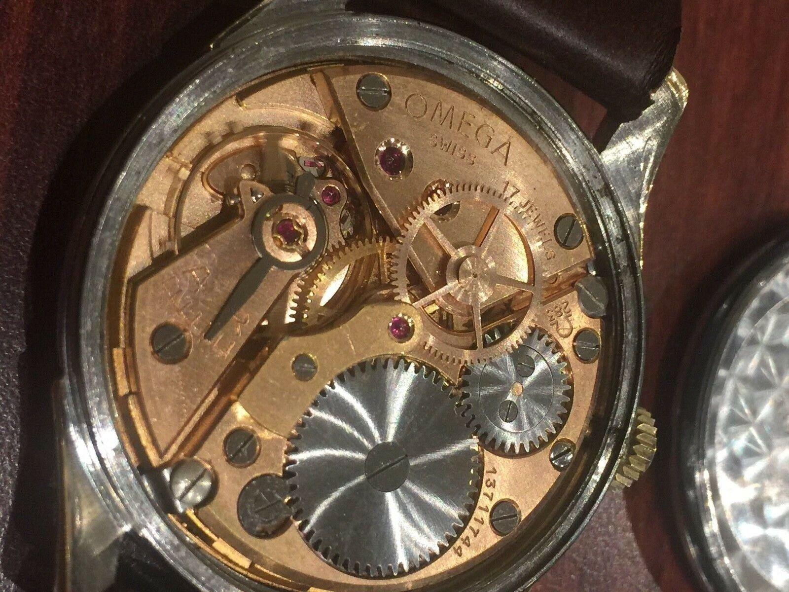 Men's Fine & Rare Gold on Steel HoneyComb Dial OMEGA Watch. Cal 283. Ref: 2640-7SC For Sale