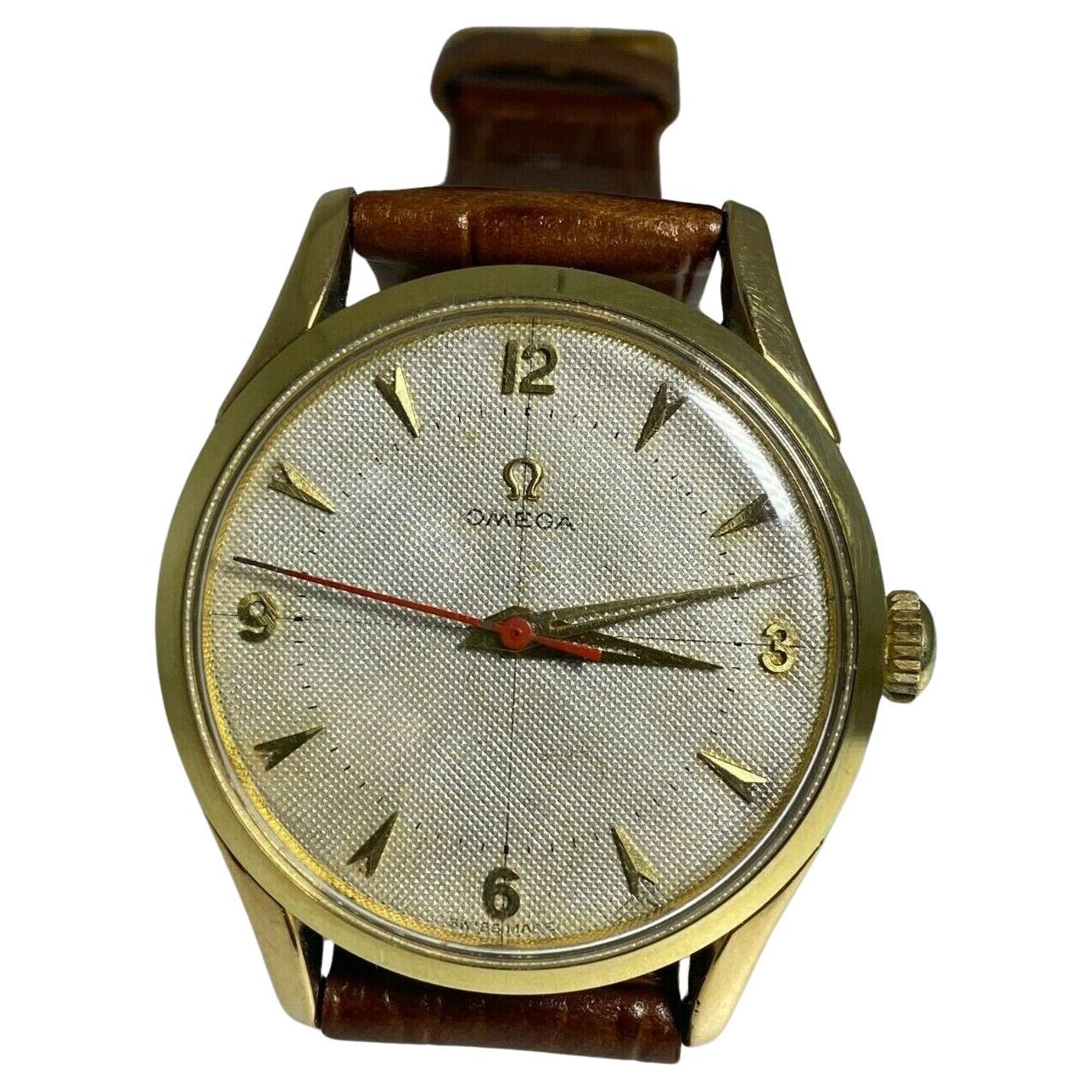 Fine & Rare Gold on Steel HoneyComb Dial OMEGA Watch. Cal 283. Ref: 2640-7SC For Sale