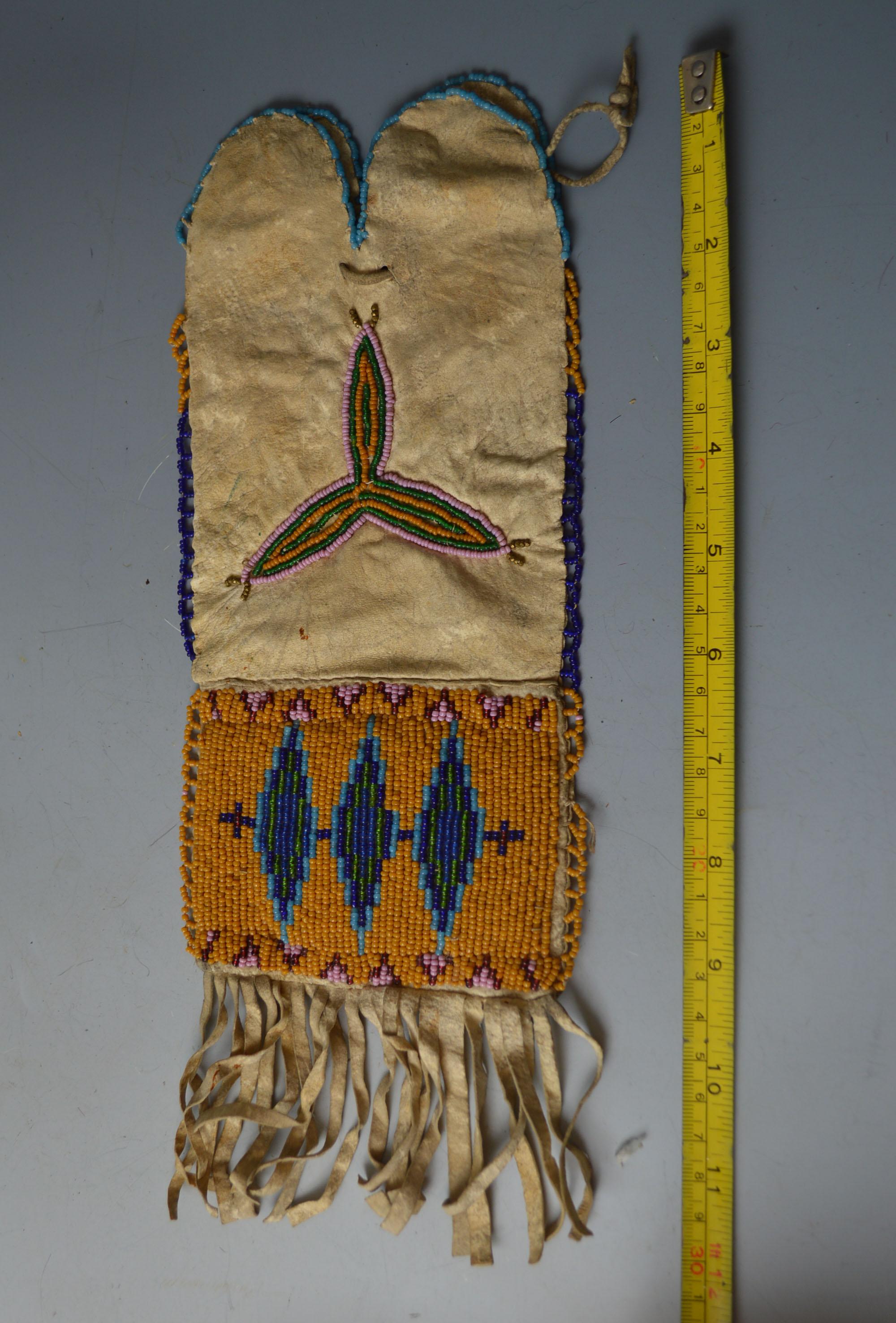 North American Fine Rare Old Native American Beaded Pipe Tobacco Bag For Sale
