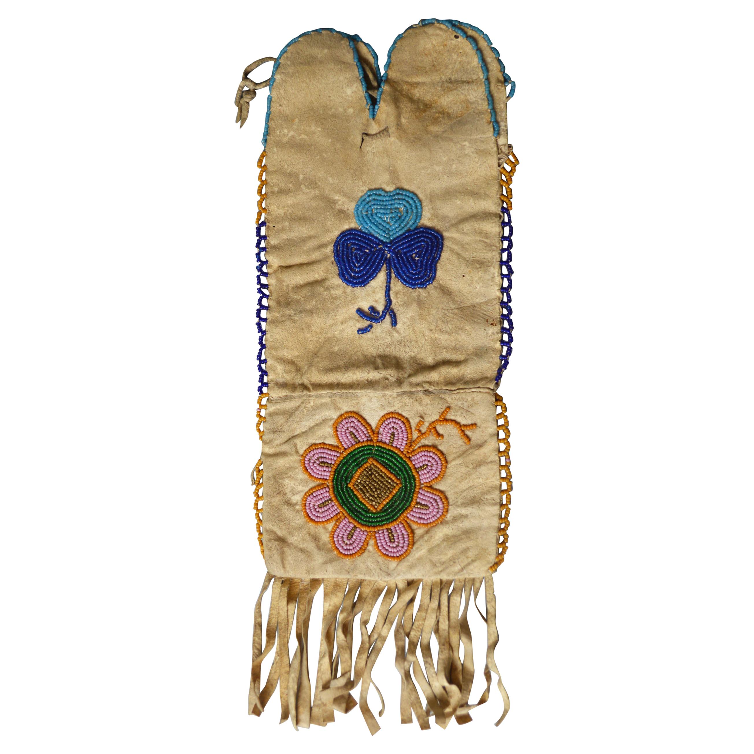 Fine Rare Old Native American Beaded Pipe Tobacco Bag For Sale