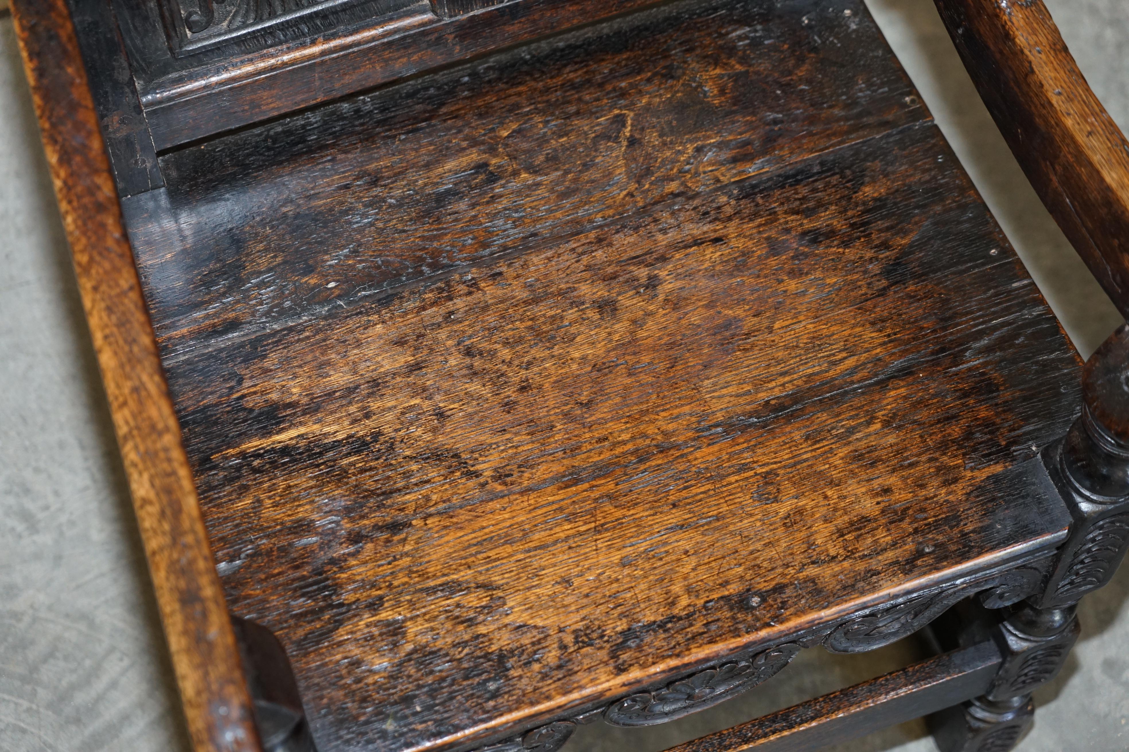 Fine & Rare Original 18th Century 1720 Wainscot Armchair Northern England Oak For Sale 4