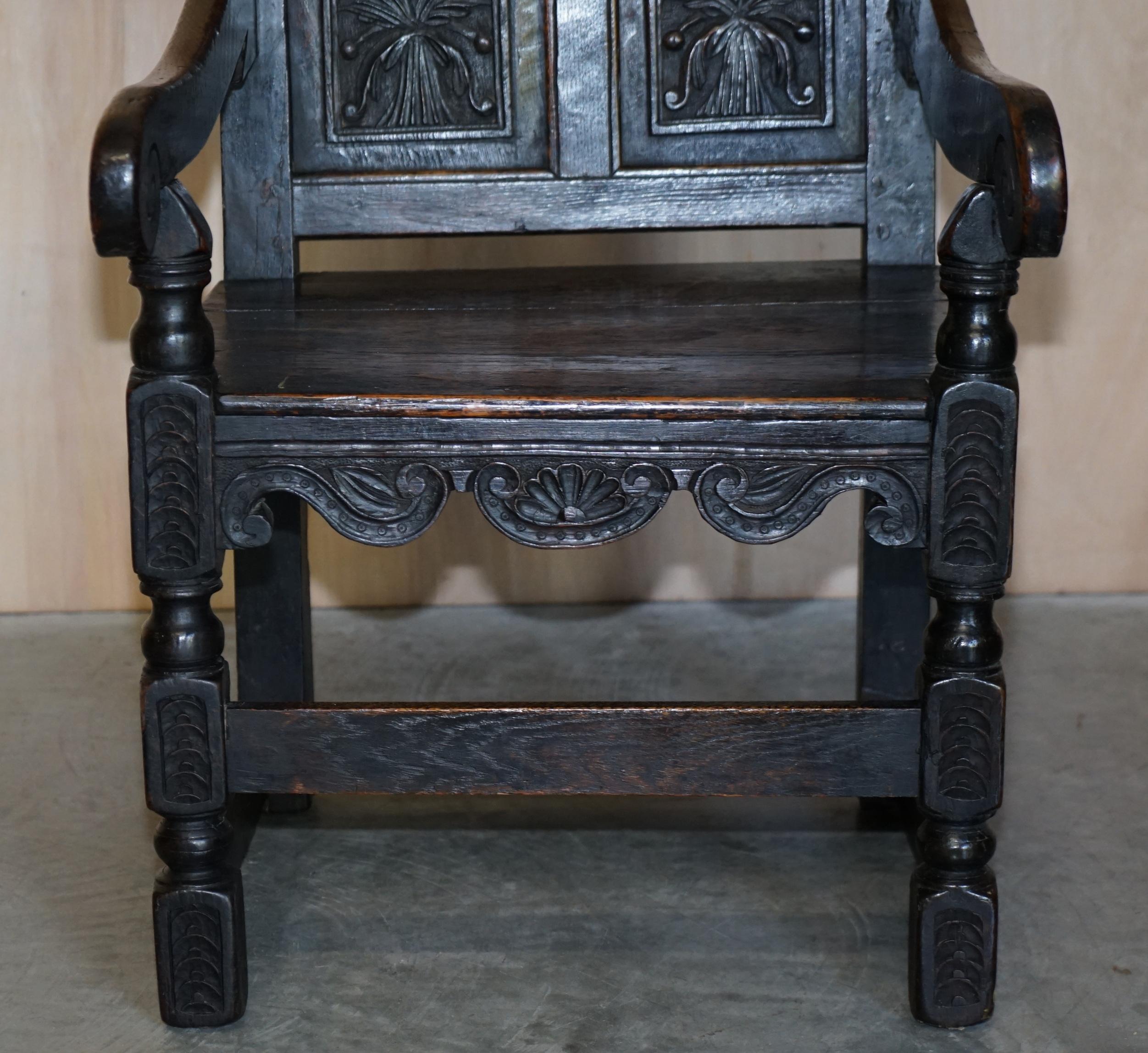 Fine & Rare Original 18th Century 1720 Wainscot Armchair Northern England Oak For Sale 5
