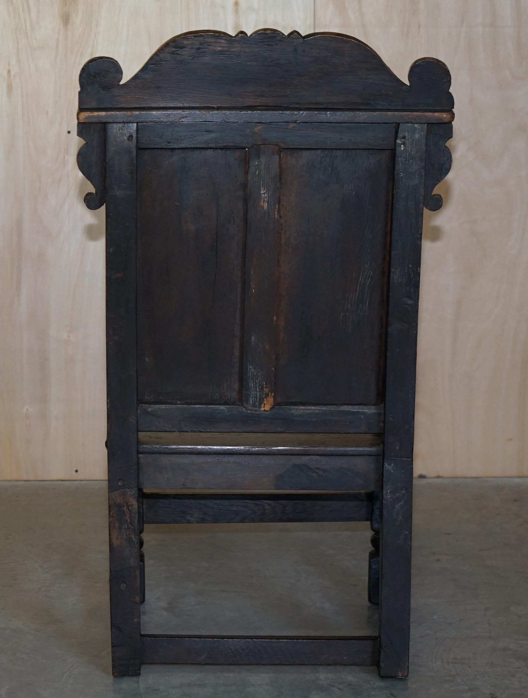 Fine & Rare Original 18th Century 1720 Wainscot Armchair Northern England Oak For Sale 9