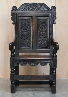 Fine e rara poltrona originale del XVIII secolo 1720 Wainscot dell'Inghilterra settentrionale Oak
