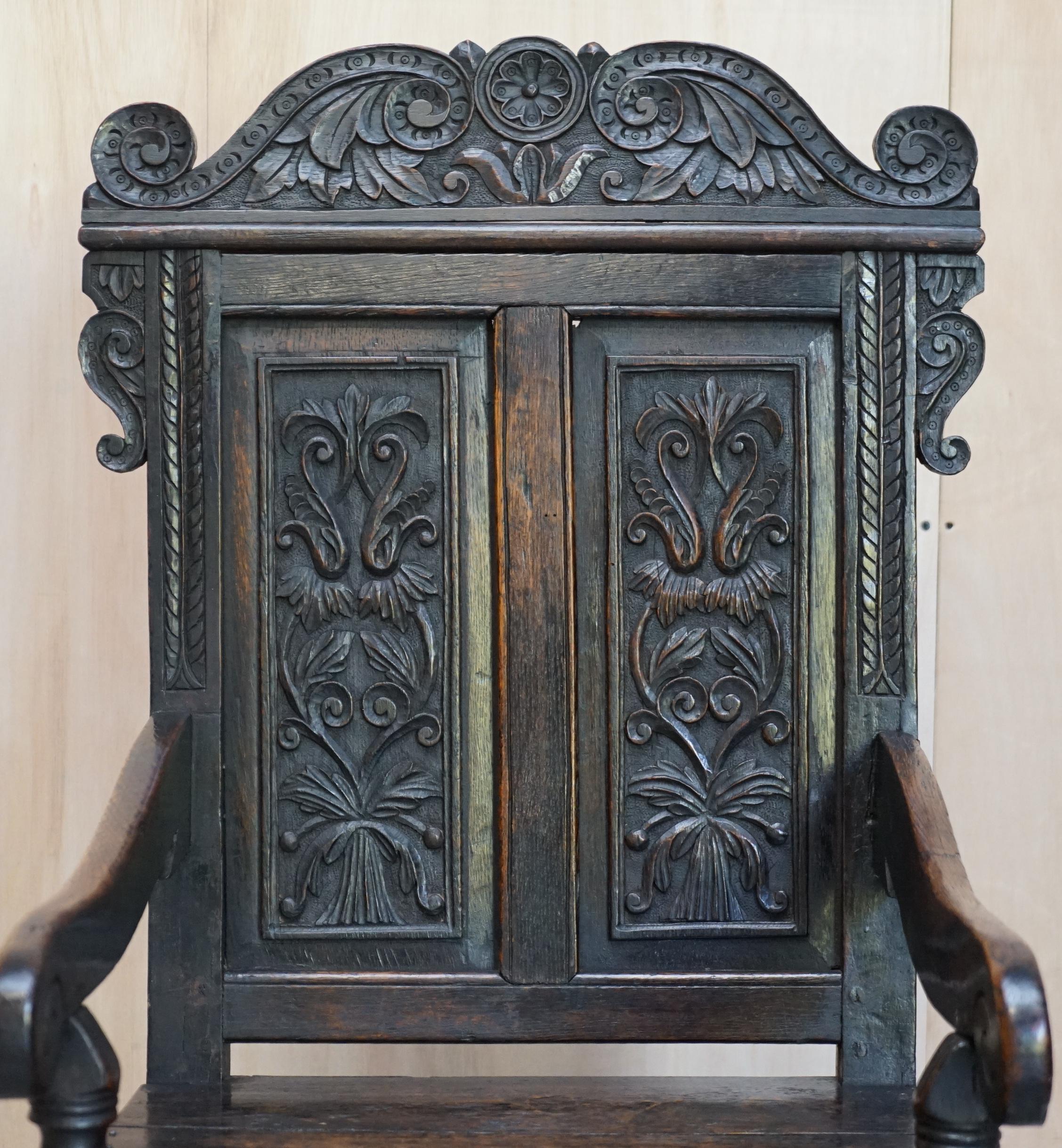 George I Fine & Rare Original 18th Century 1720 Wainscot Armchair Northern England Oak For Sale