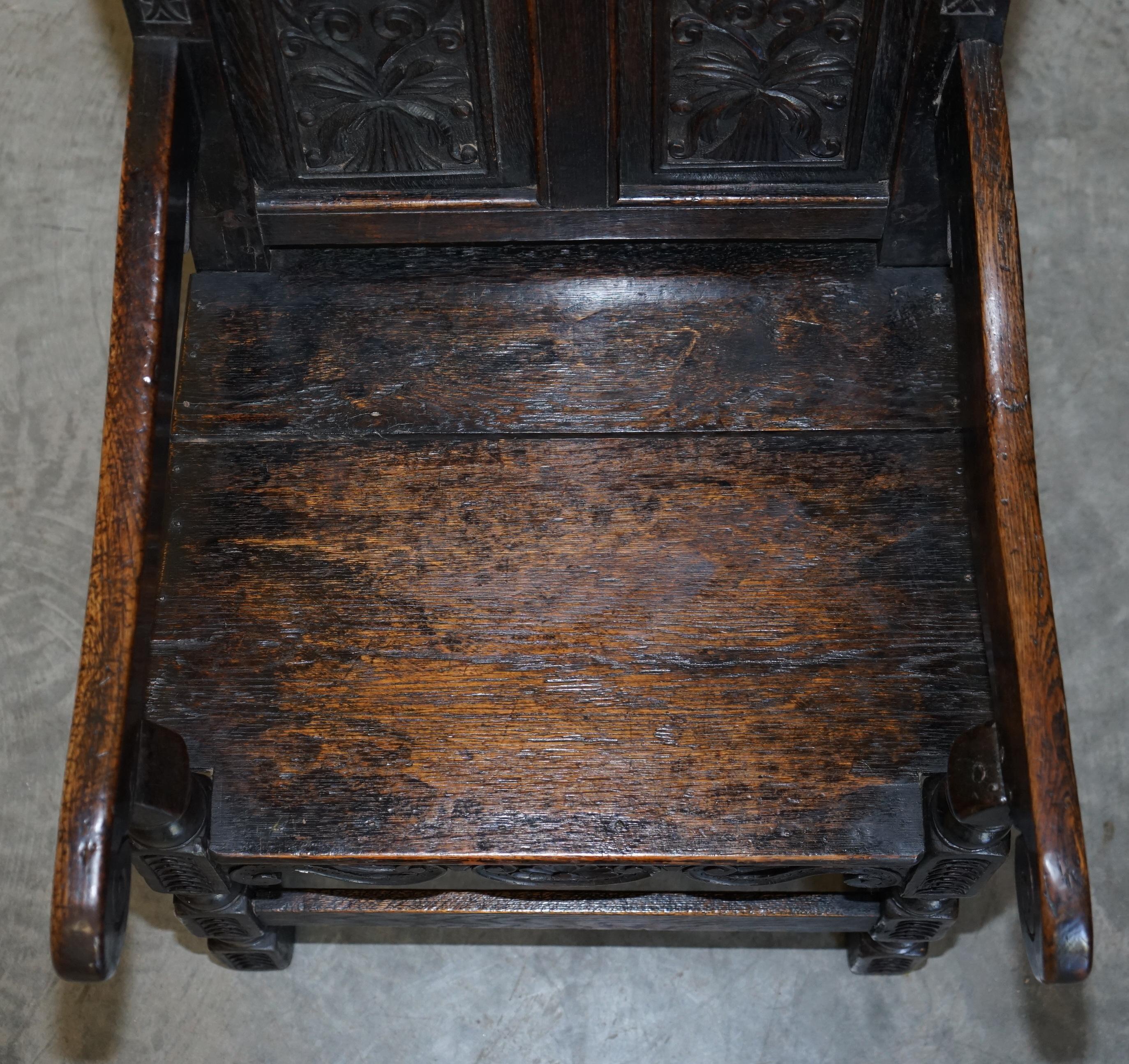 Fine & Rare Original 18th Century 1720 Wainscot Armchair Northern England Oak For Sale 3