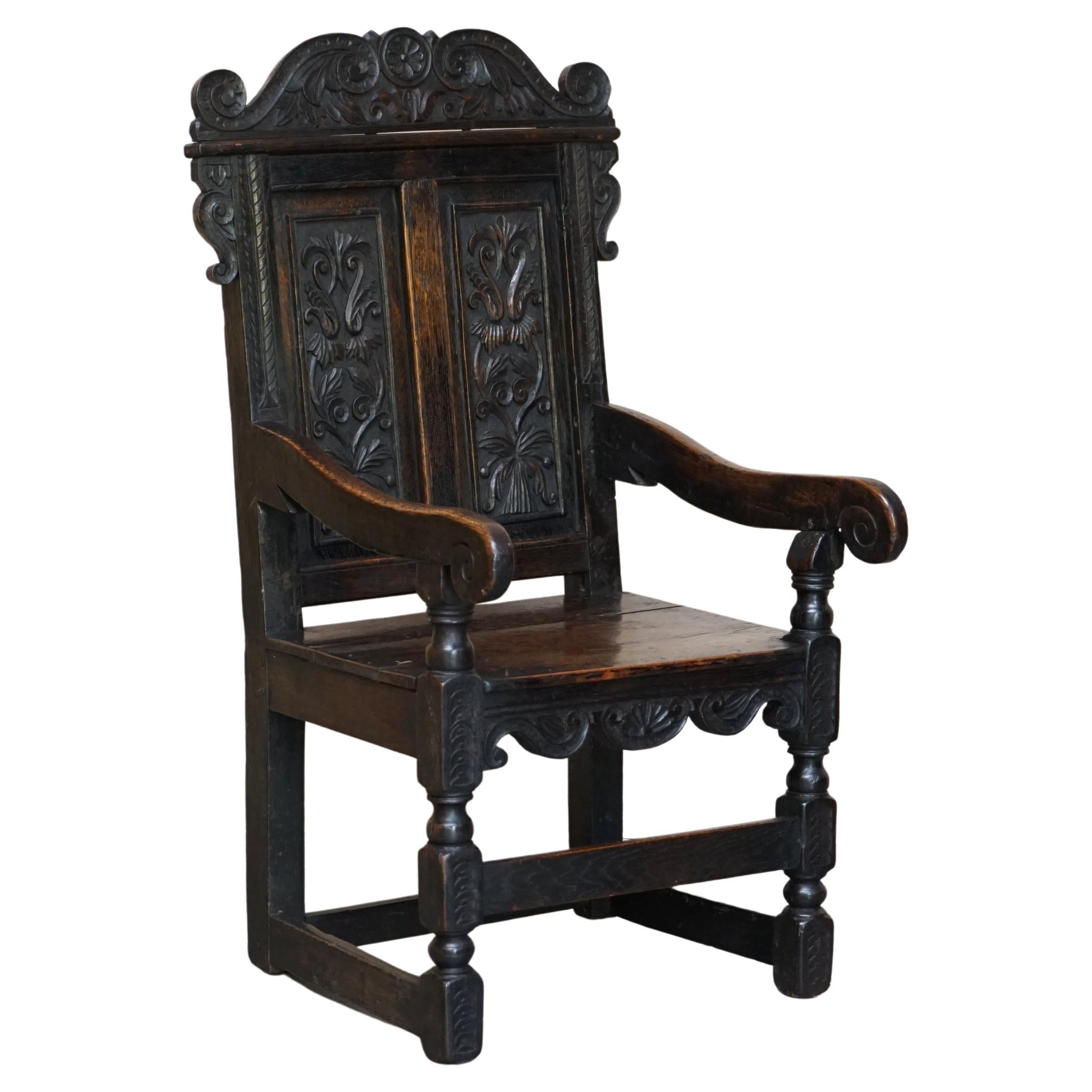 Original Wainscot-Sessel aus Eiche, Nordengland, original, 18. Jahrhundert, rar