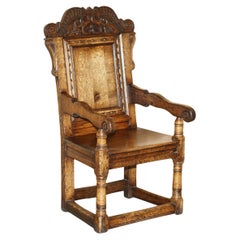 FINE & RARE ORIGINAL 19TH CENTURY WAINSCOT ARMCHAIR ENGLAND OAK WiTH SIDE DRAWER