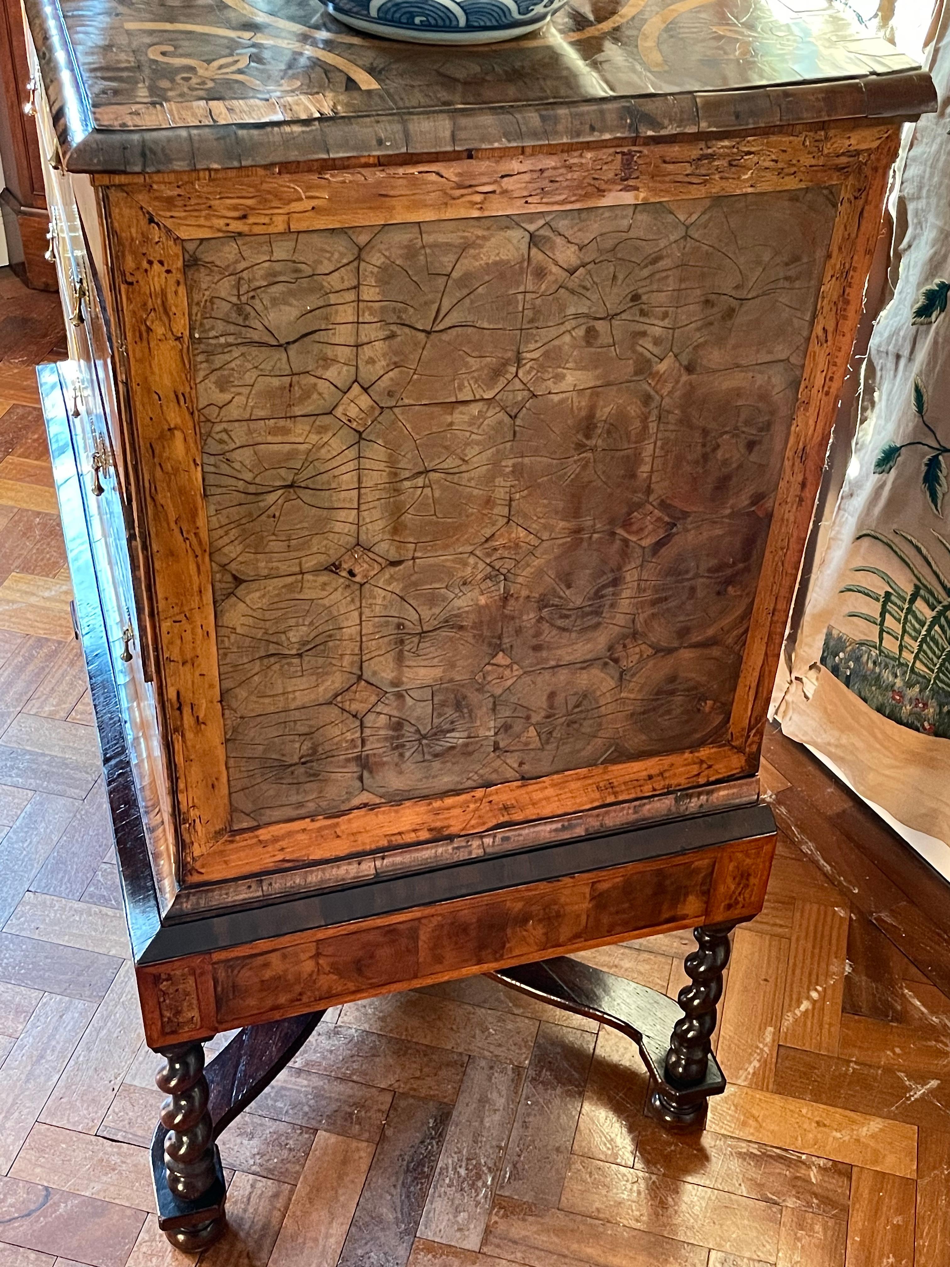 Fine Rare Pair 17th Century Oyster Walnut Chests on Stands For Sale 1