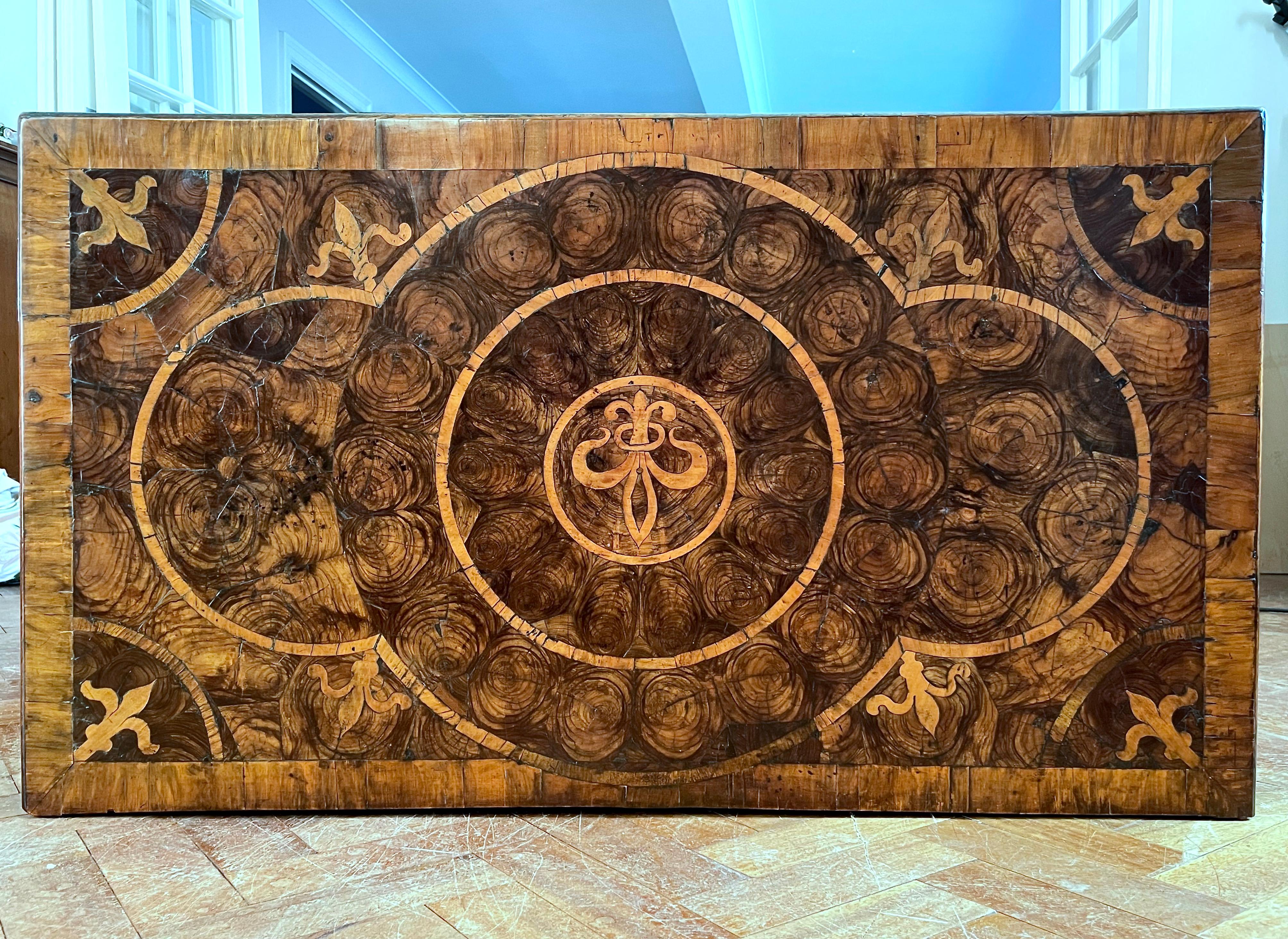 Fine Rare Pair 17th Century Oyster Walnut Chests on Stands For Sale 1