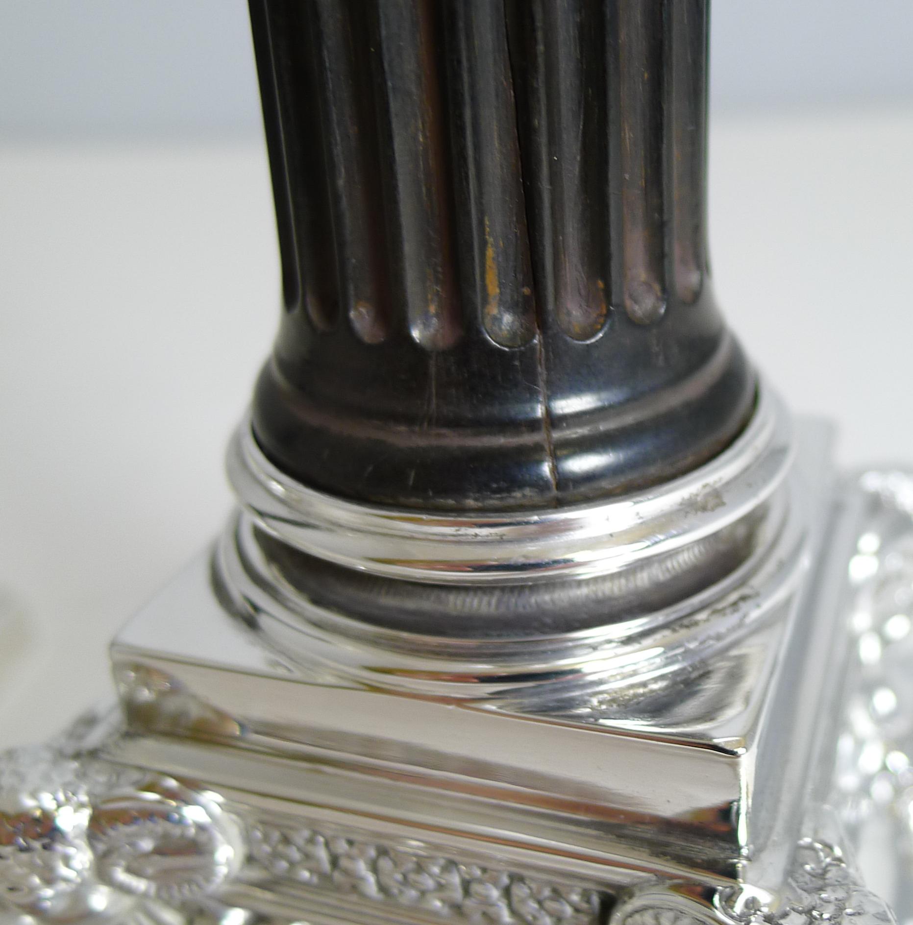 Fine Rare Antique English Silver Plate and Carved Ebony Candlesticks 1882, Pair  1