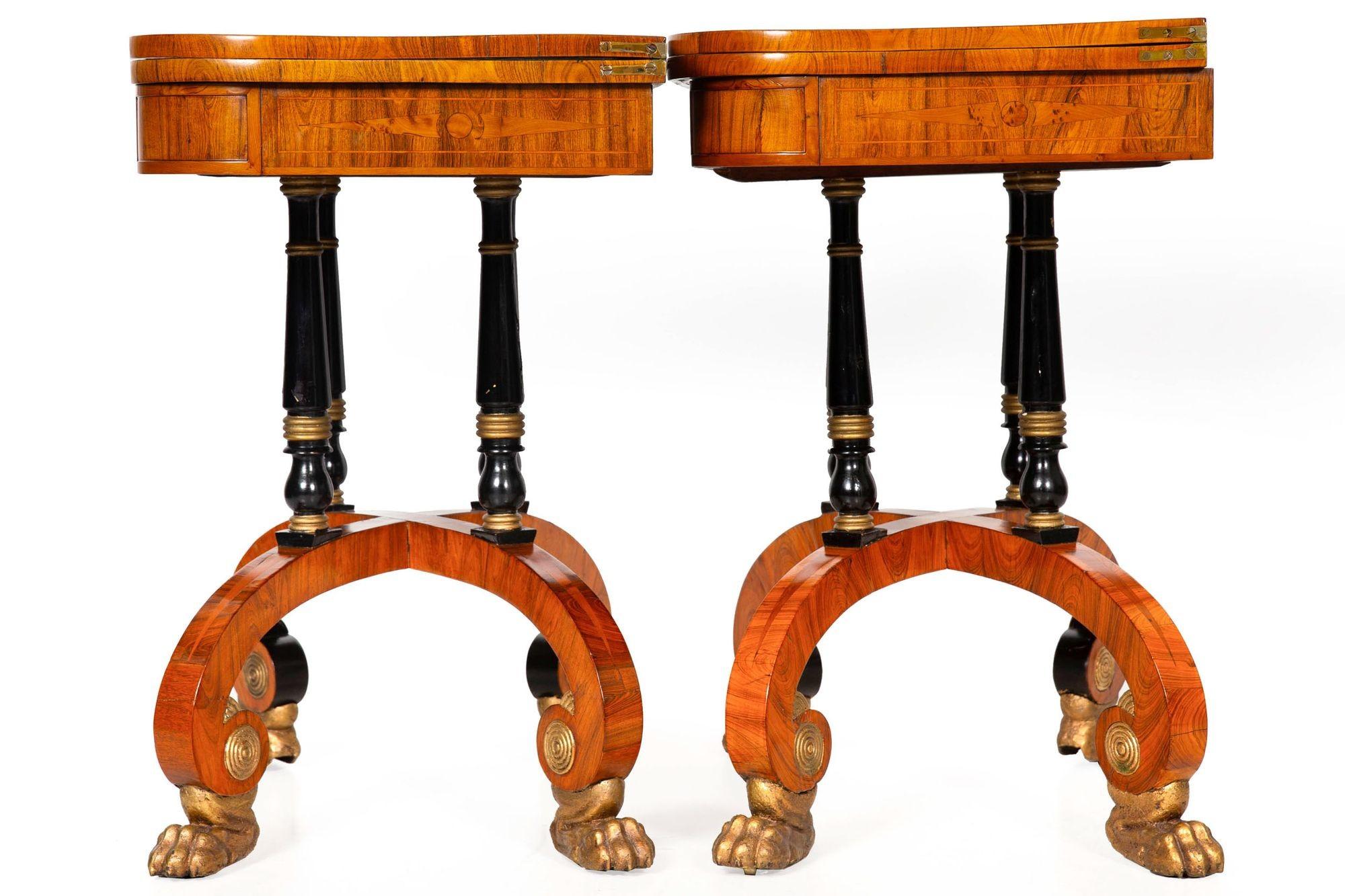 Regency Paire de tables de jeu anglaises anciennes en bois de rose du 19ème siècle en vente