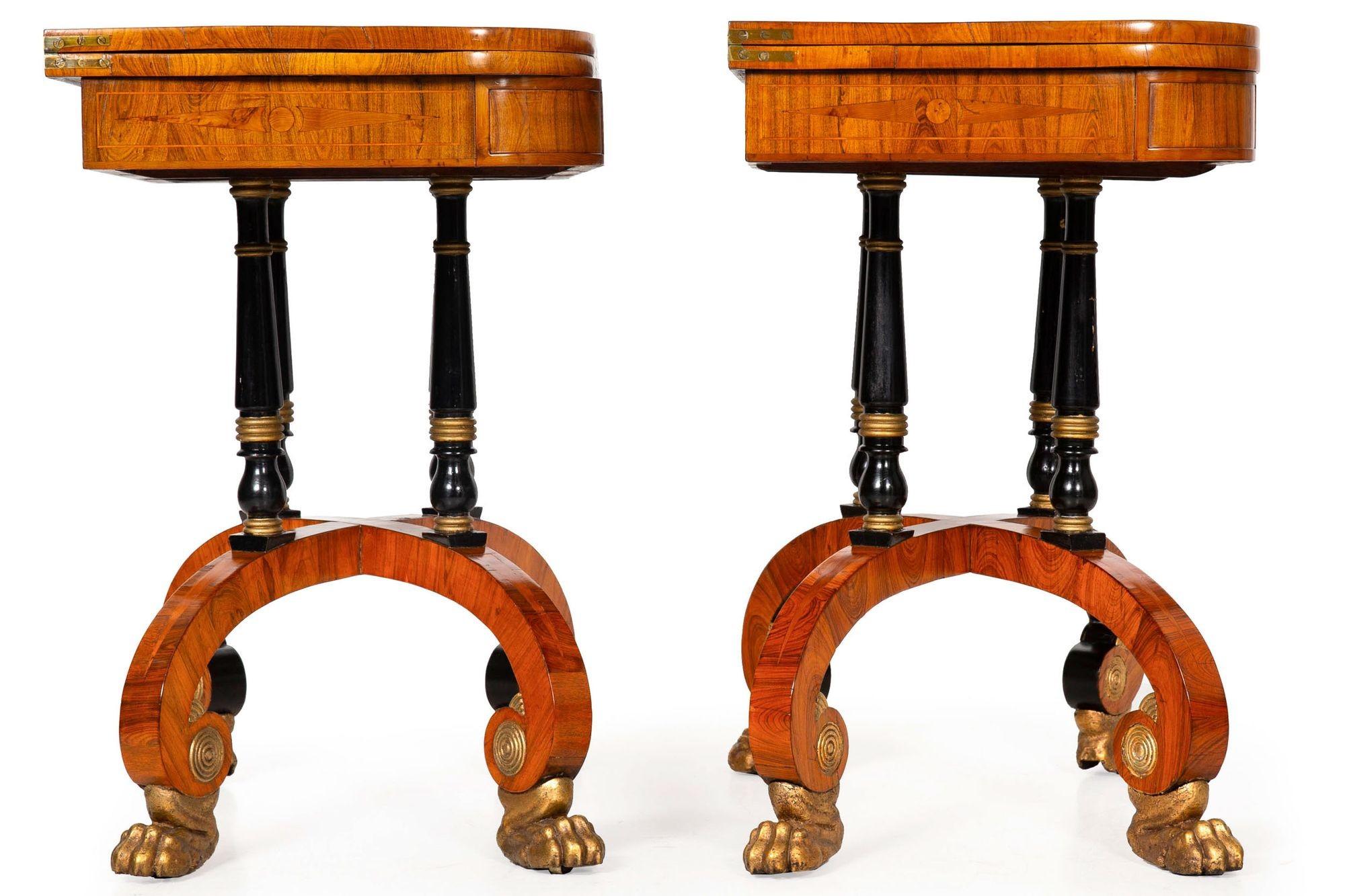 Doré Paire de tables de jeu anglaises anciennes en bois de rose du 19ème siècle en vente