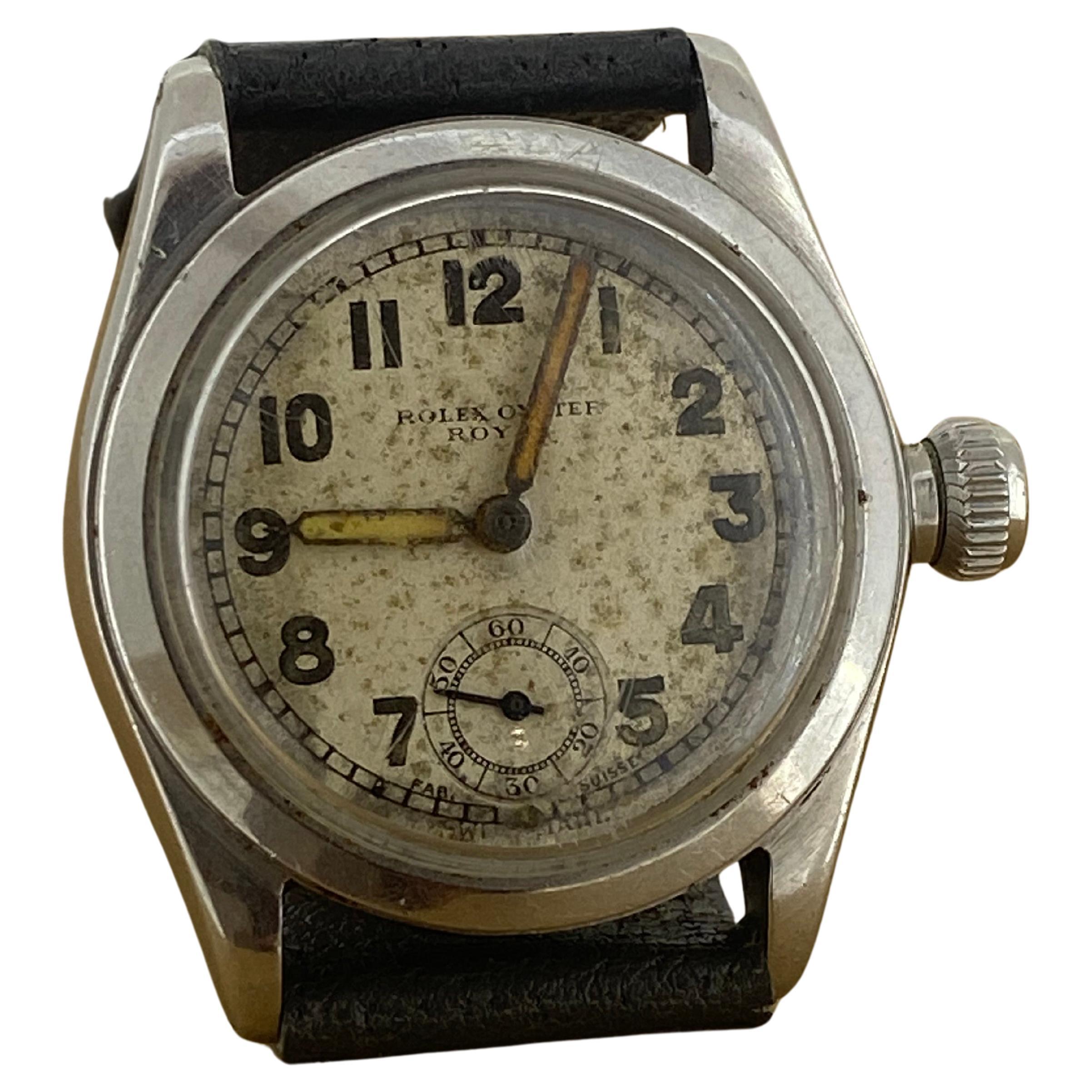 Fine & Rare Rolex Royal Art-Deco c1939 S/Steel Manual 15 Jewels 30mm Mens' Watch For Sale