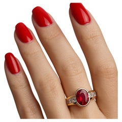 Fine & Rare Vintage 1980s French Burma Ruby and Diamond Ring in 18K Yellow Gold