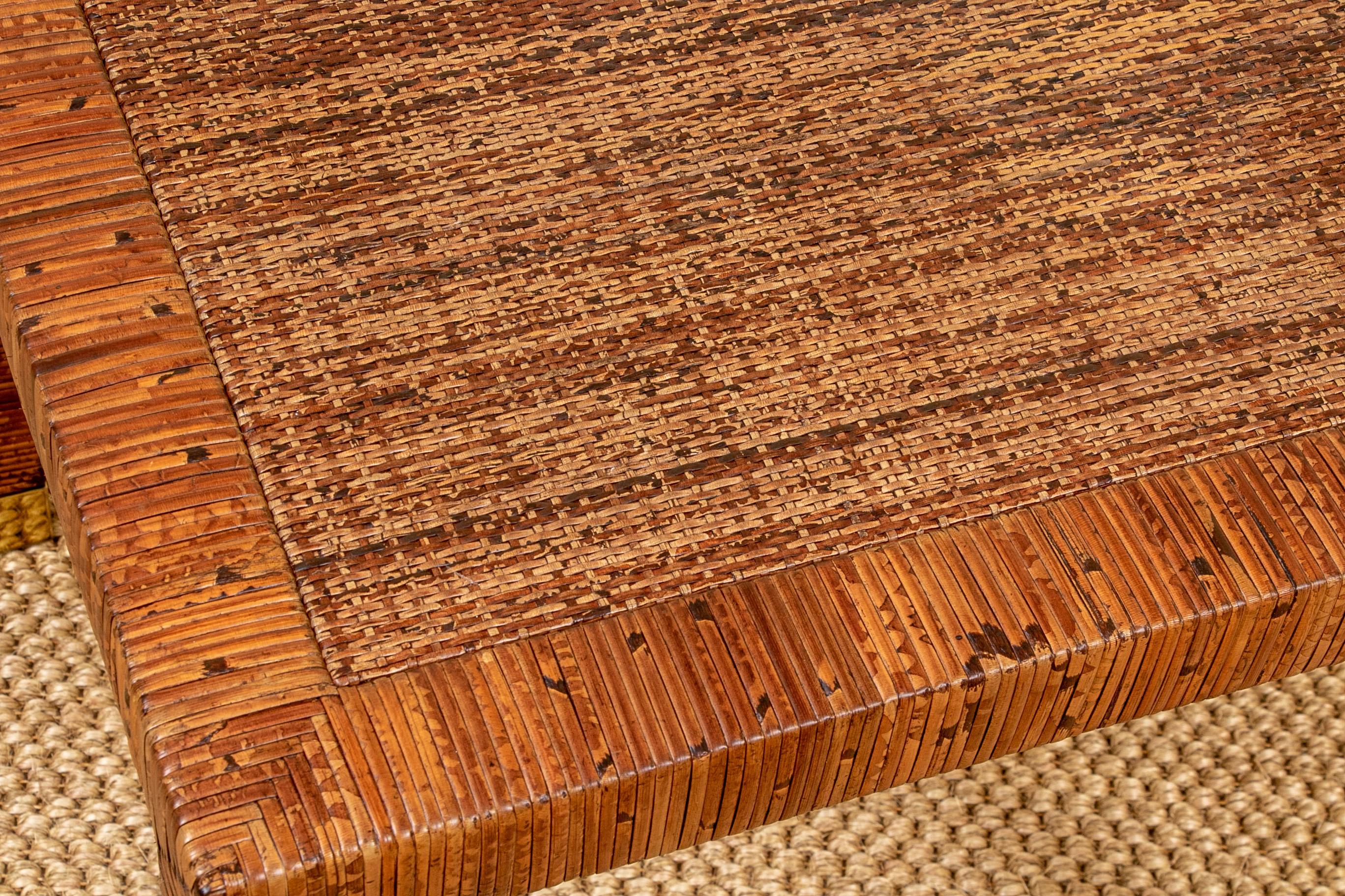 Mid-Century Modern Fine Rattan Banded End Table with Caned Top by Bielecky Bros.