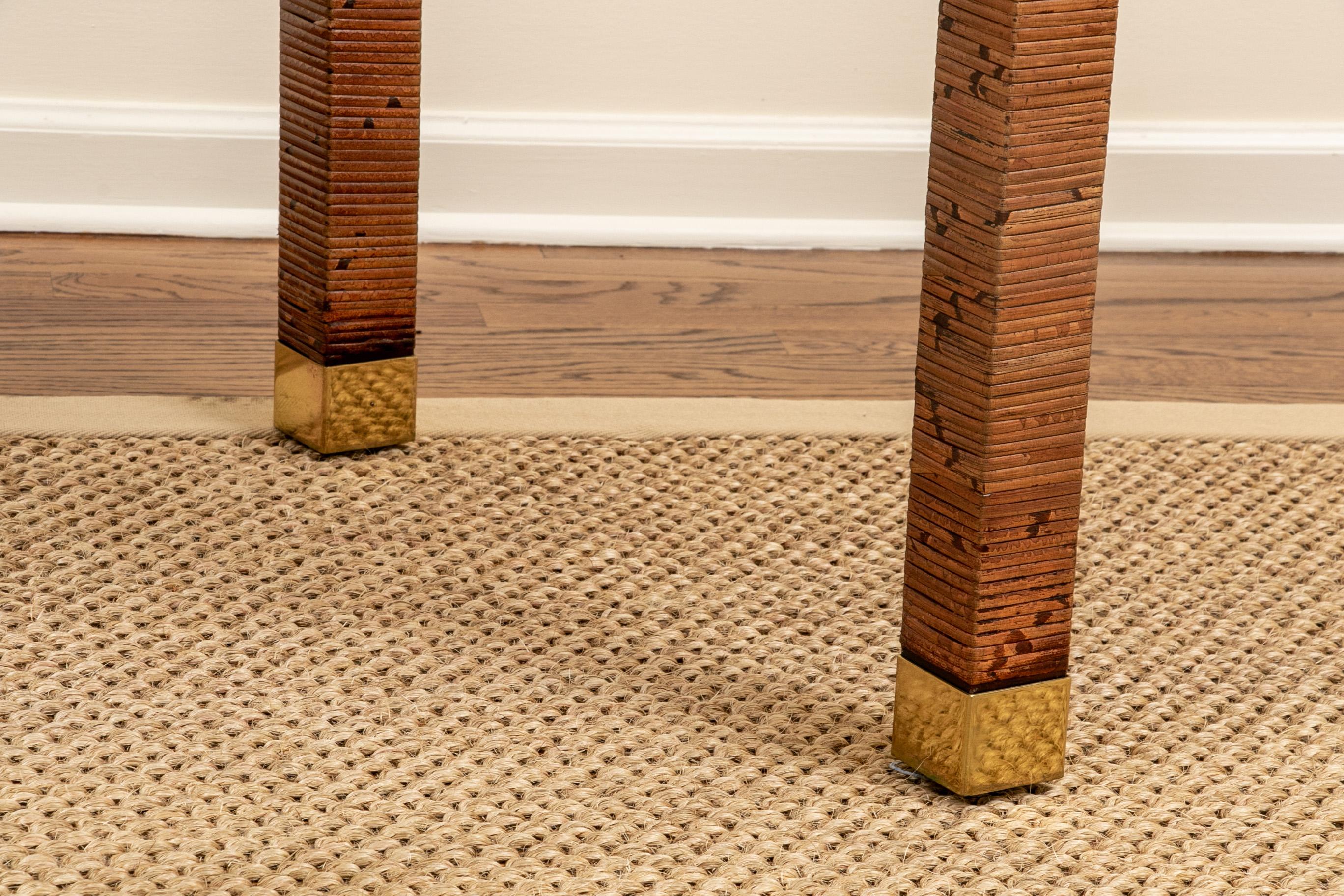 Fine Rattan Banded End Table with Caned Top by Bielecky Bros. In Good Condition In Bridgeport, CT