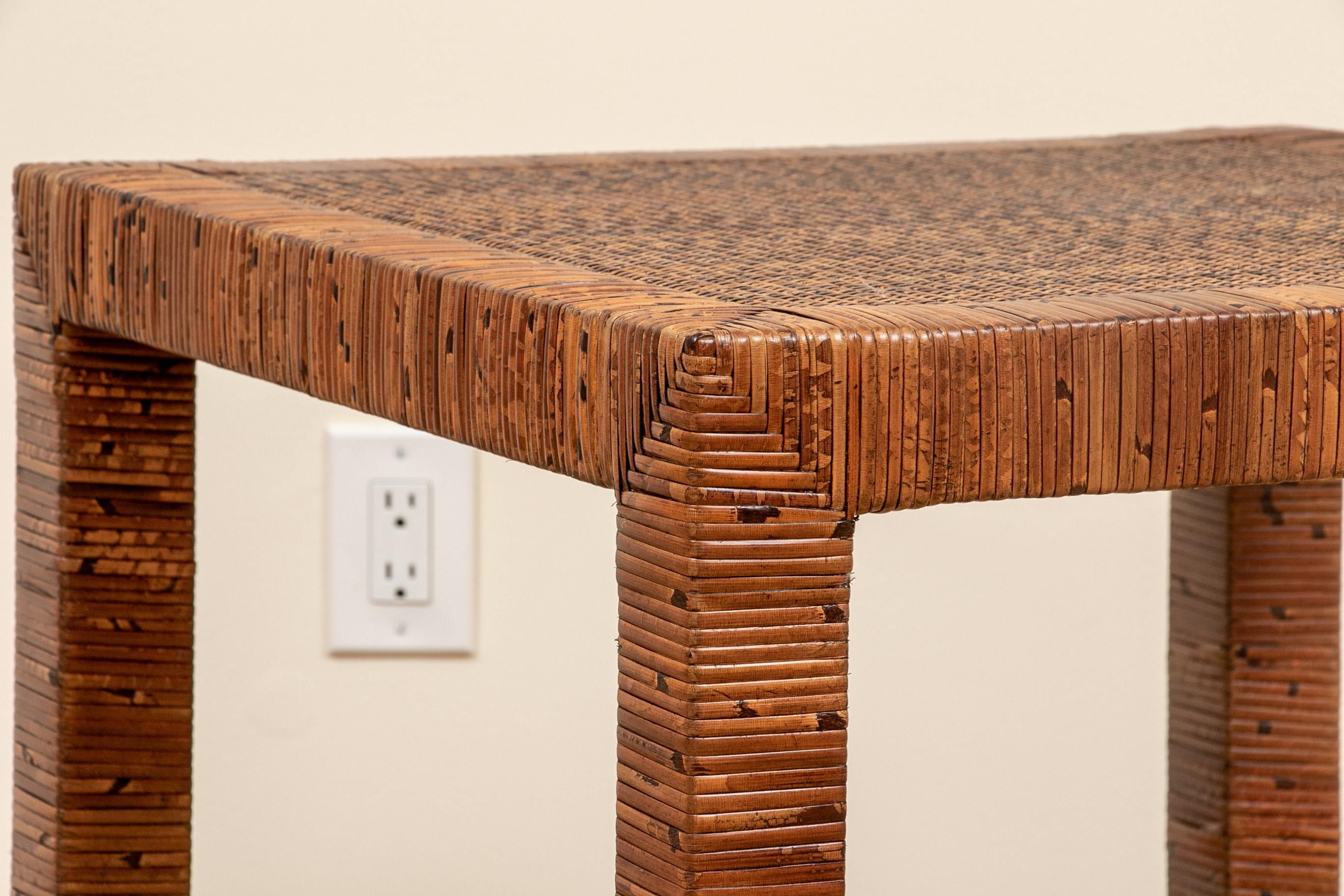 20th Century Fine Rattan Banded End Table with Caned Top by Bielecky Bros.