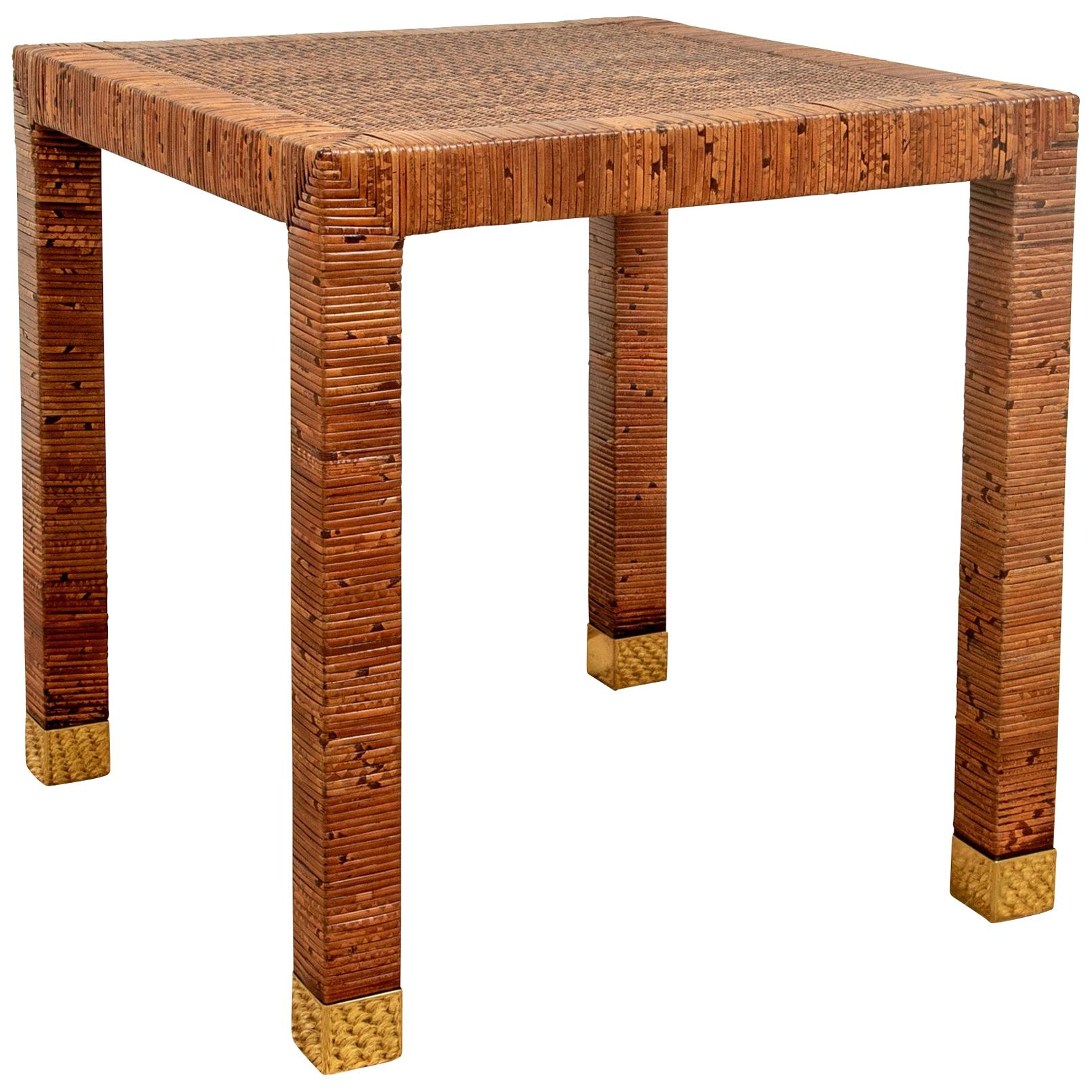 Fine Rattan Banded End Table with Caned Top by Bielecky Bros.