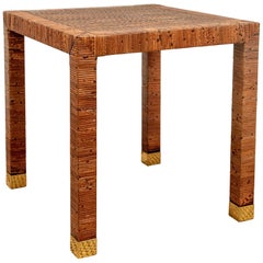 Beistelltisch aus gebändertem Rattan mit Schilfrohrplatte von Bielecky Bros.