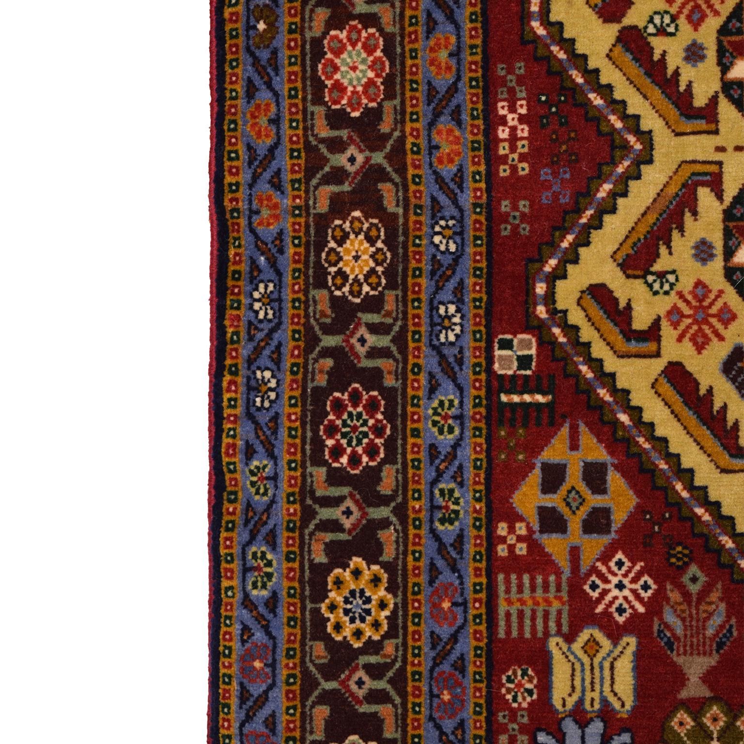 Vintage 1940s Persisch Kashkouli Stammes-Teppich, Rot und Gelb, Wolle, 3' x 5' (Mitte des 20. Jahrhunderts) im Angebot