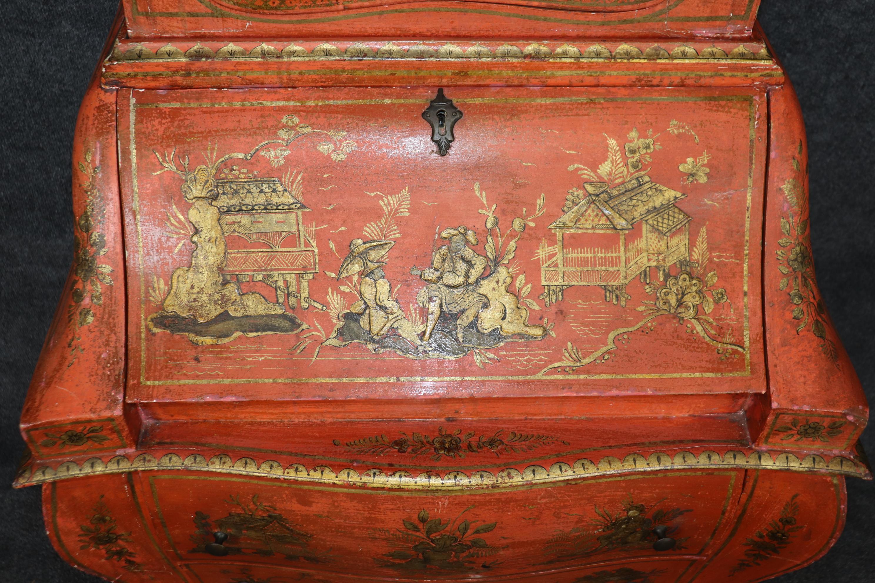Noce Scrivania rococò veneziana in foglia d'oro rossa di fine fattura in vendita