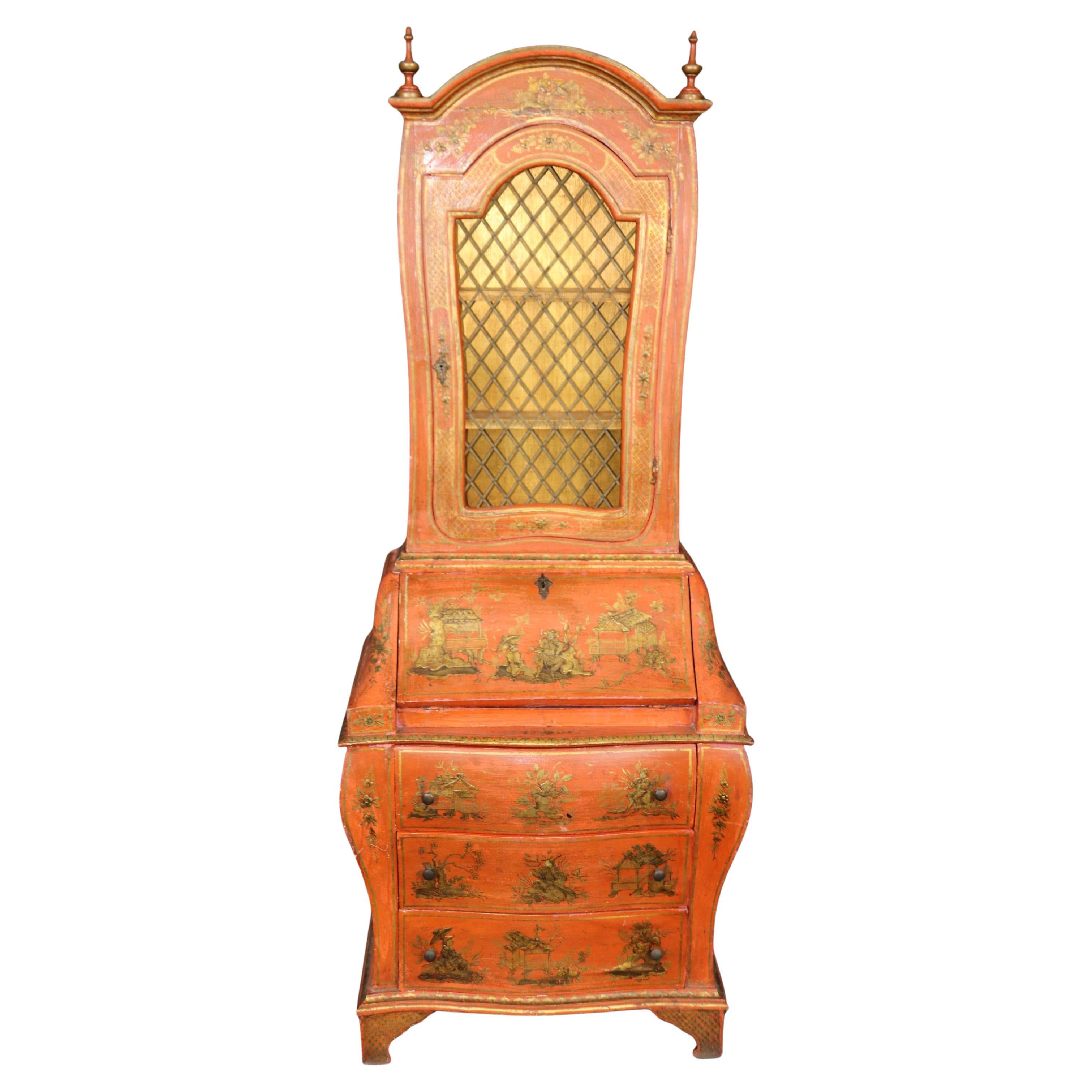 Fine Red Chinoiserie Gold Leaf Italian-Made Rococo Venetian Secretary Desk