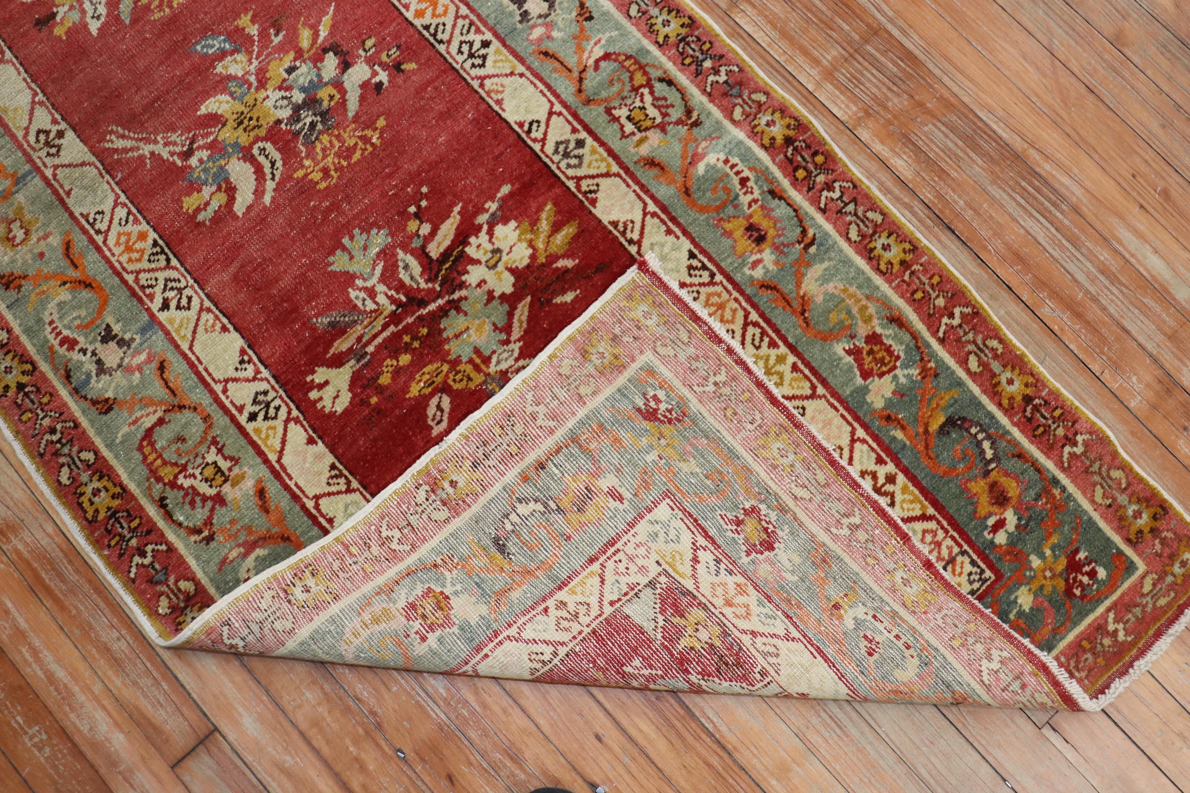 Fine Red Floral Turkish 20th Century Runner In Good Condition For Sale In New York, NY