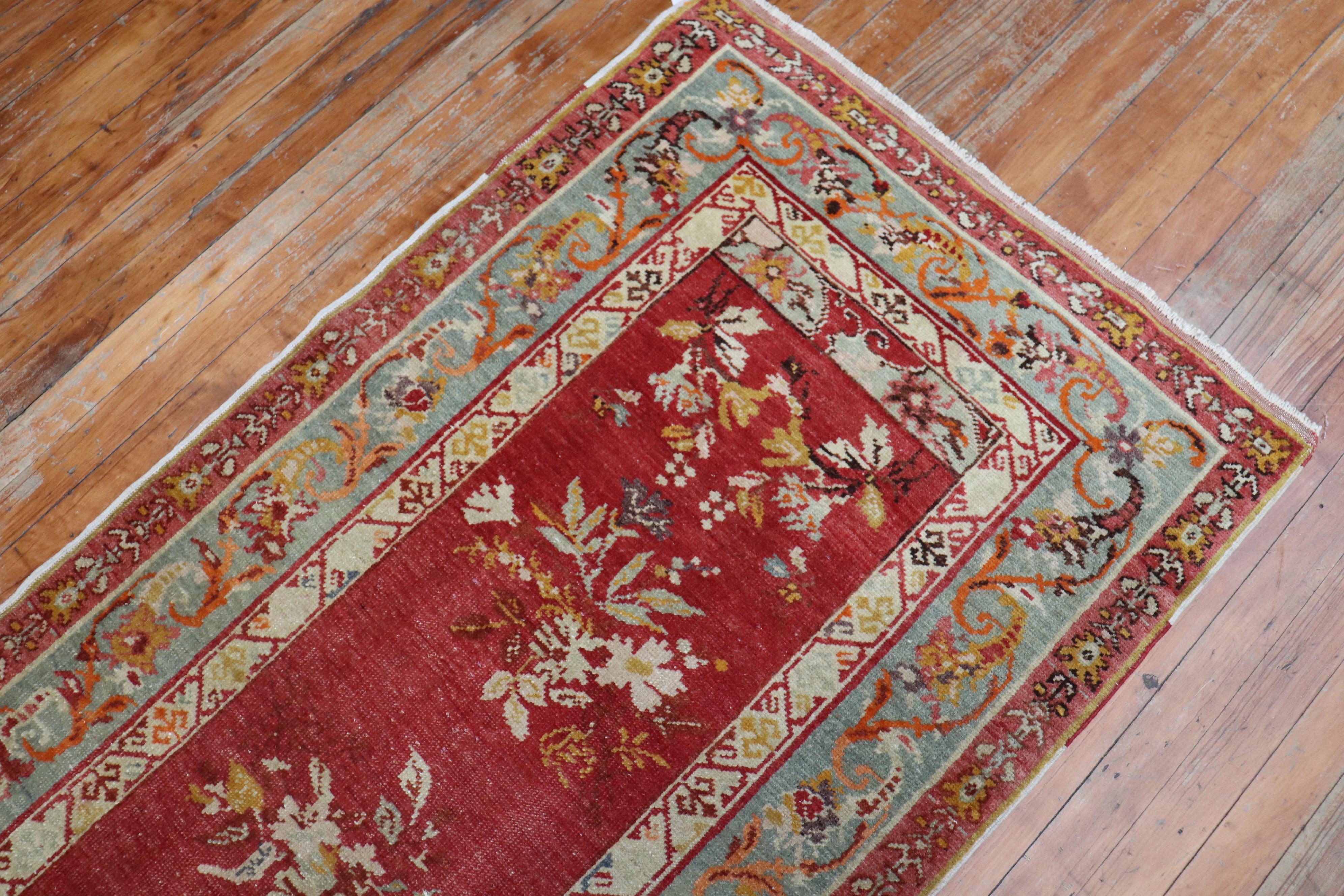 Fine Red Floral Turkish 20th Century Runner For Sale 1