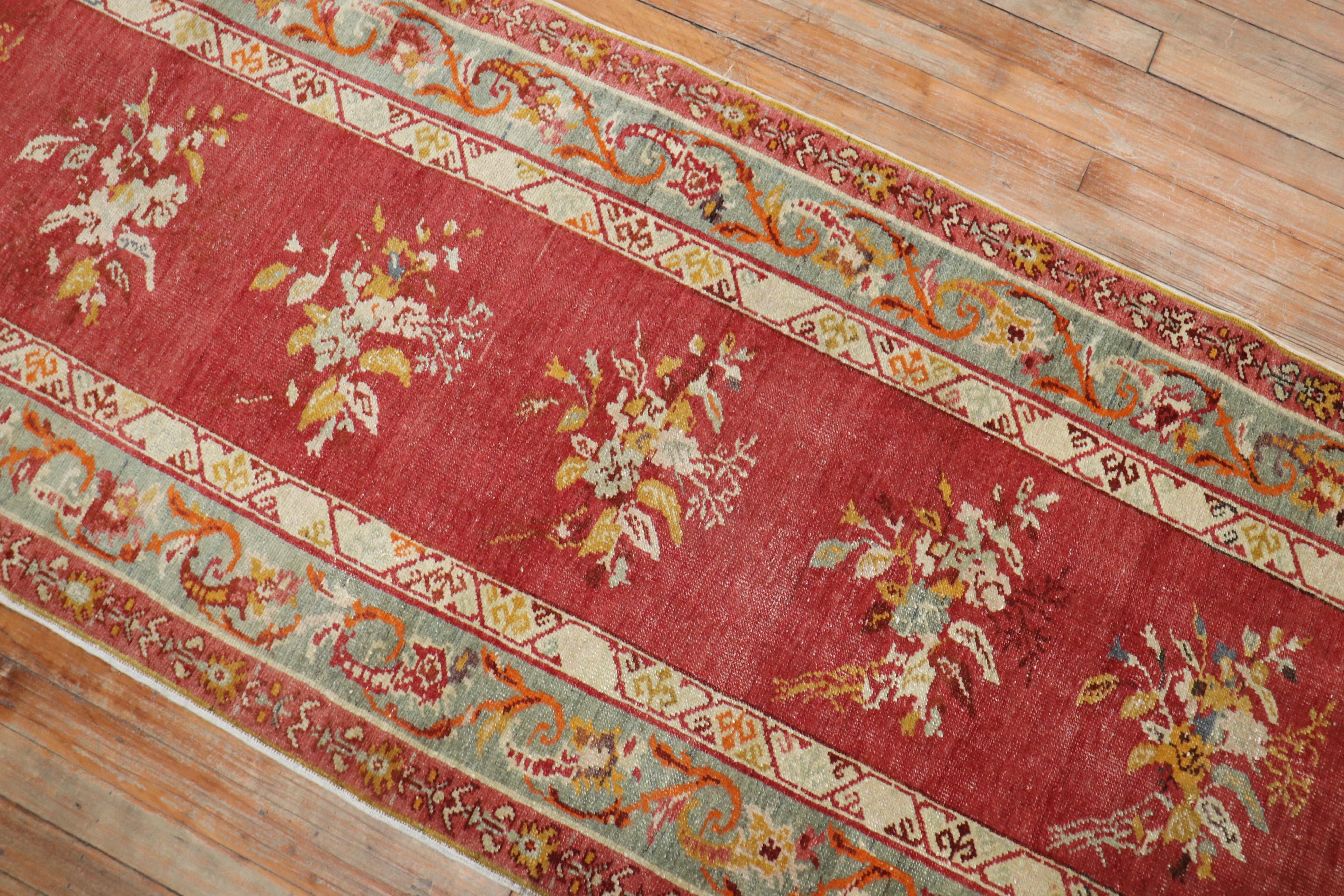 Fine Red Floral Turkish 20th Century Runner For Sale 2