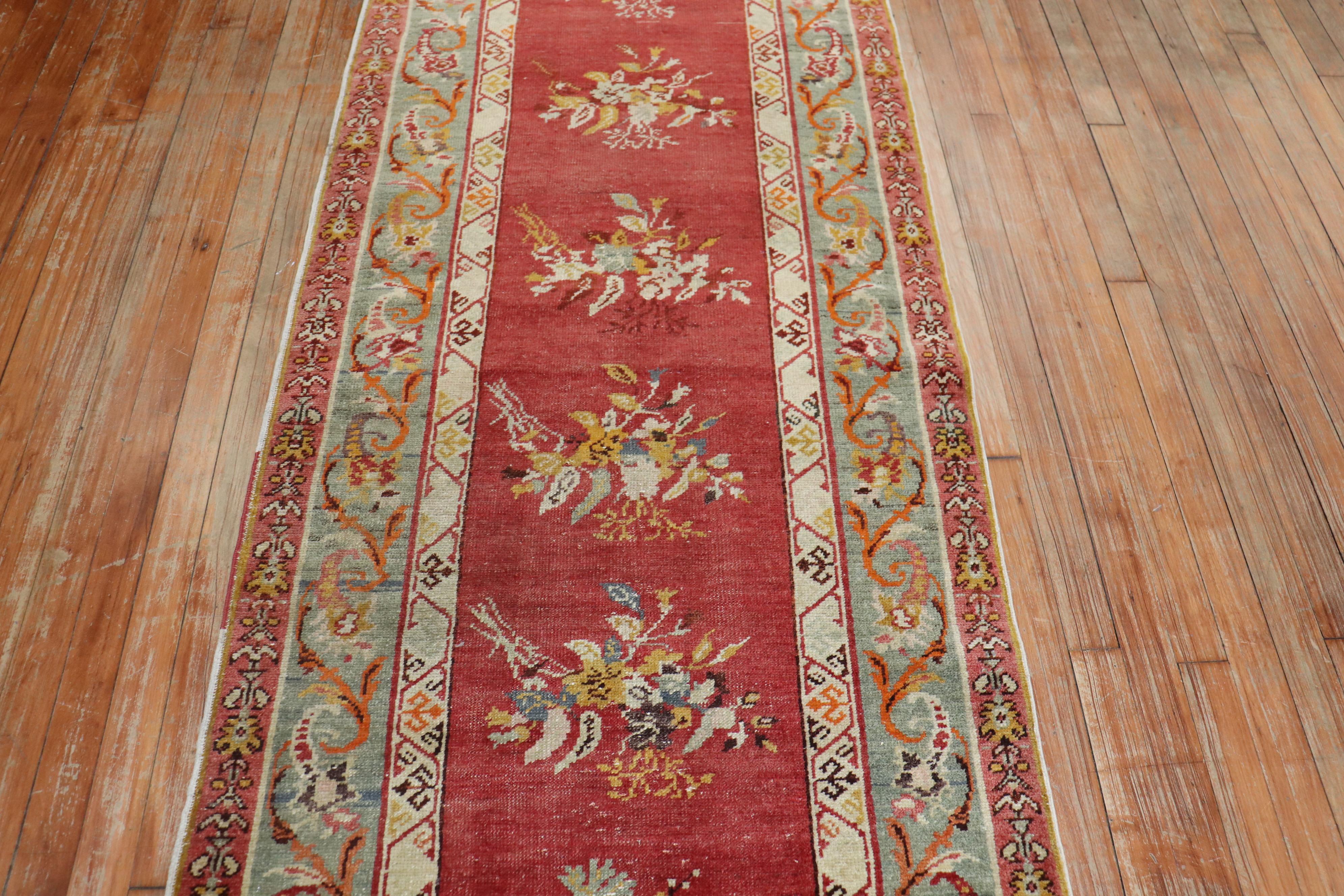 Fine Red Floral Turkish 20th Century Runner For Sale 3