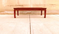 Fine Red Lacquer Low Table with Fret Work Top