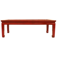 Fine Red Lacquer Low Table with Fret Work Top