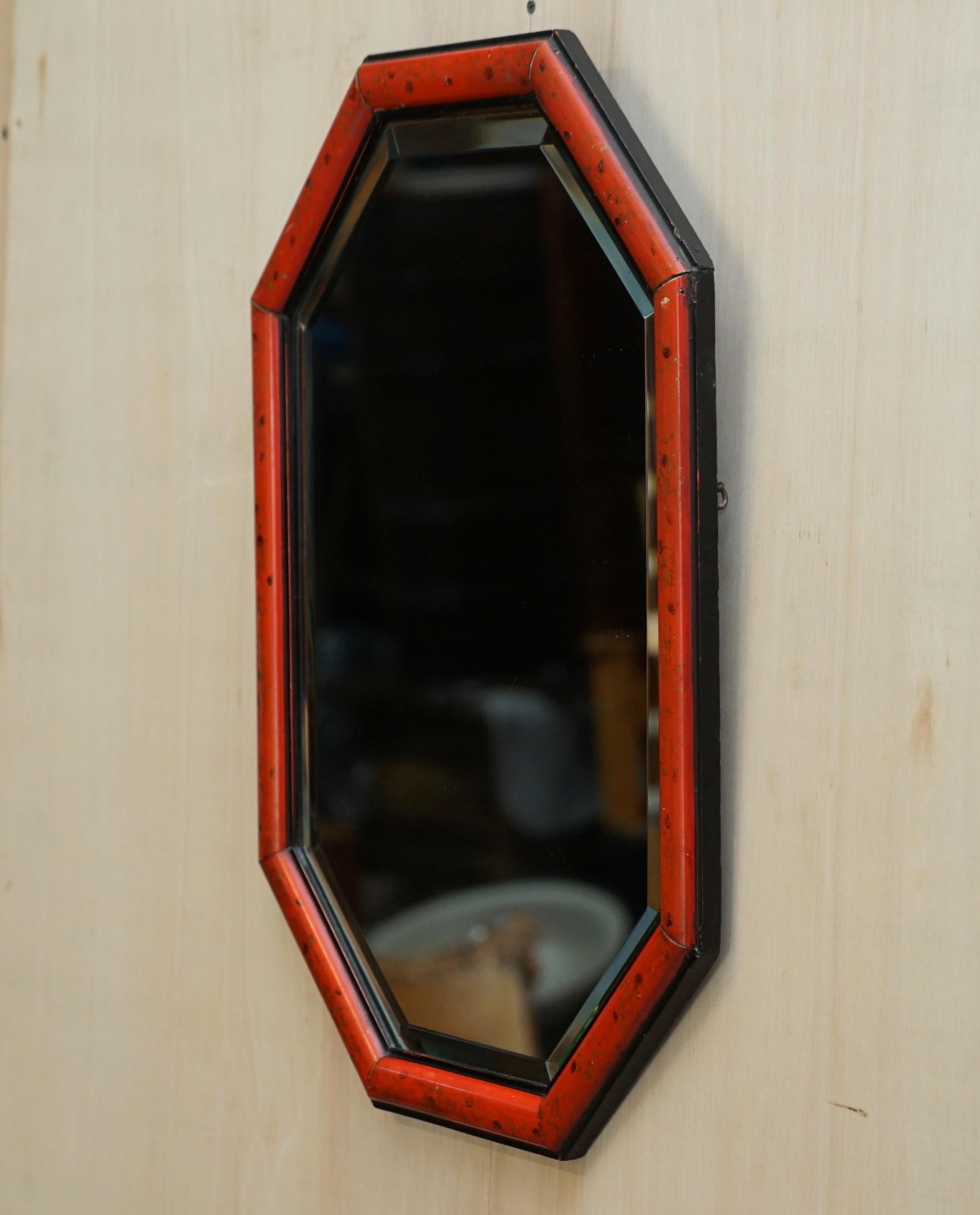 Fine Red Lacquered Antique Chinese Chinoiserie Mirror Original Plate Glass 7