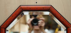 Miroir chinois ancien laqué rouge avec plaque d'origine