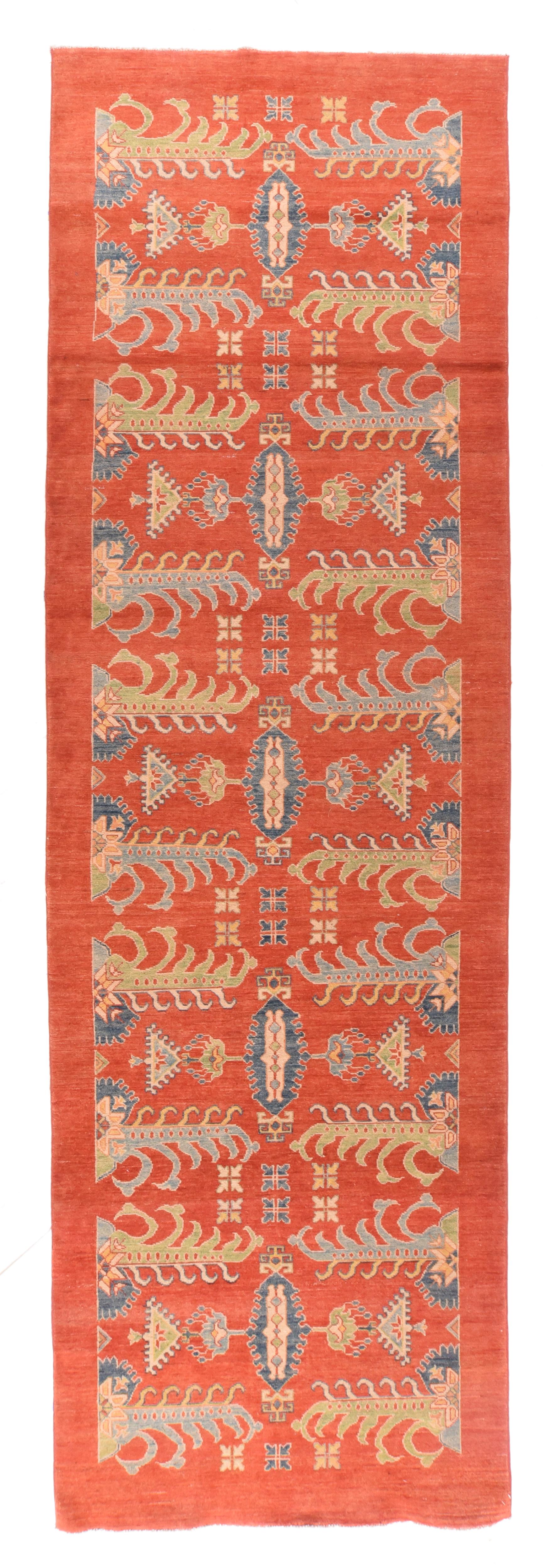 Hand-Knotted Fine Red Pak Kazak Runner Rug, Hand Knotted For Sale