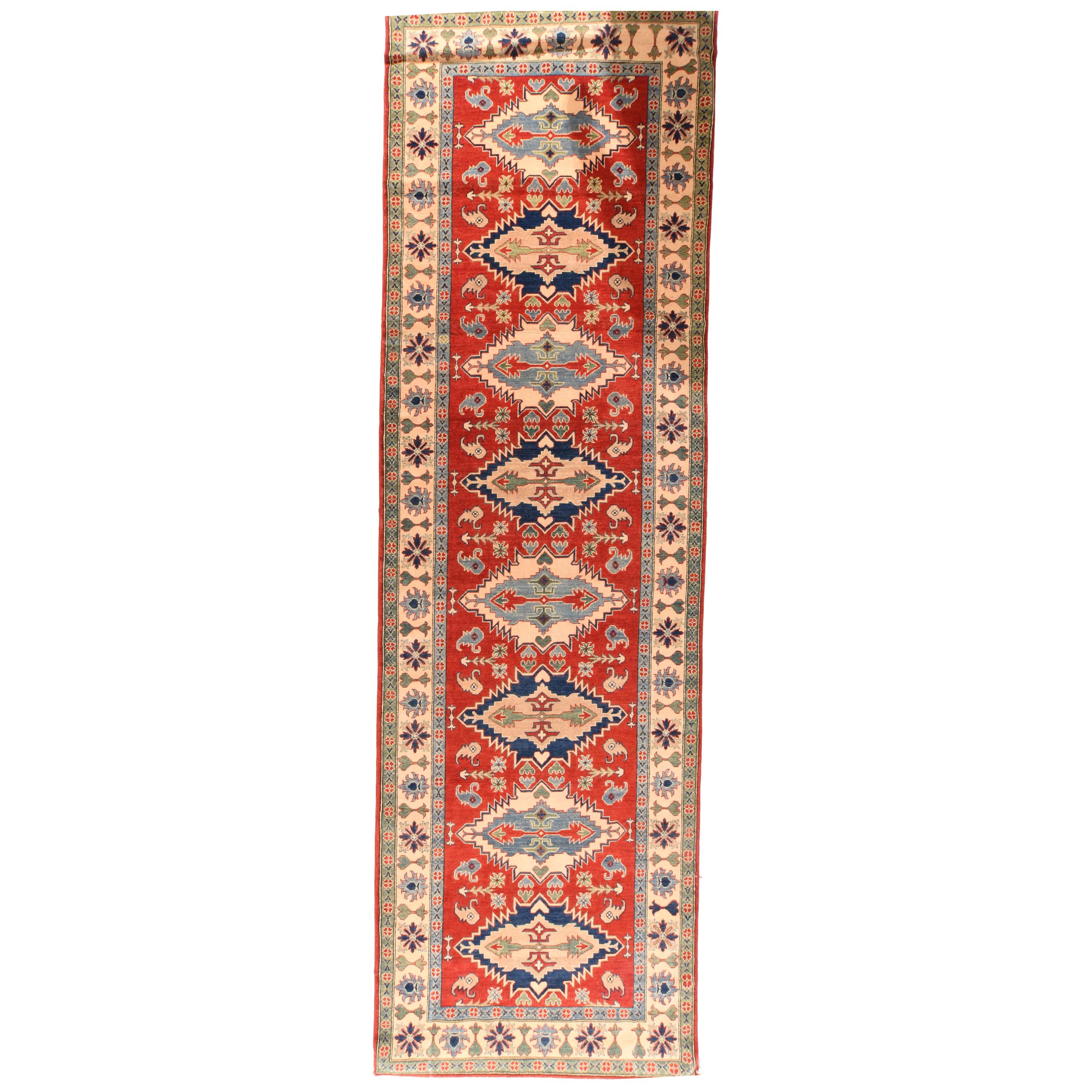 Fine Red Pak Kazak Runner Rug, Hand Knotted